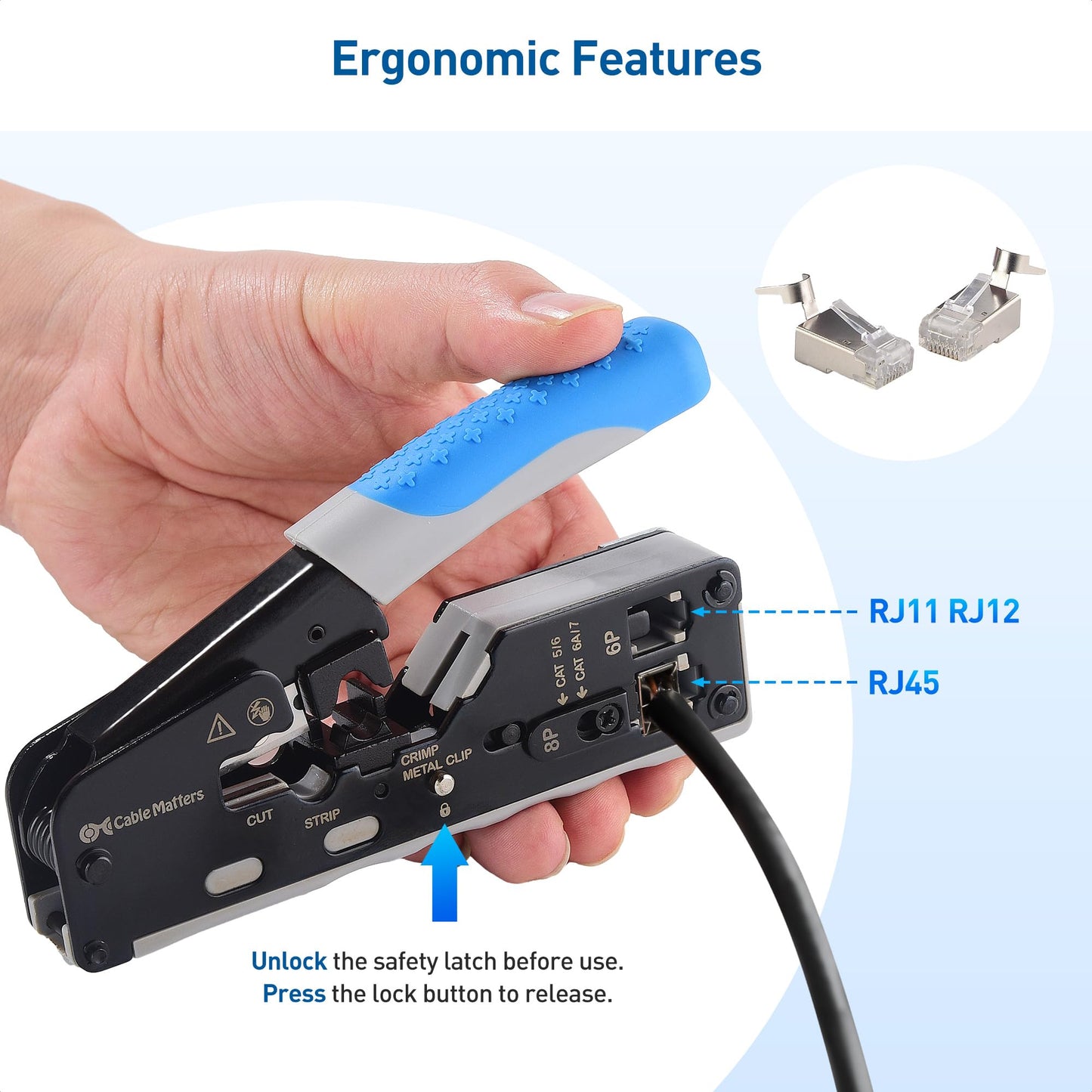 Cable Matters All-In-One Modular Ethernet Crimping Tool Cat 8 (Cat5 Cat6 Cat7 Cat8 Crimping Tool) for Shielded Pass-Through Connectors