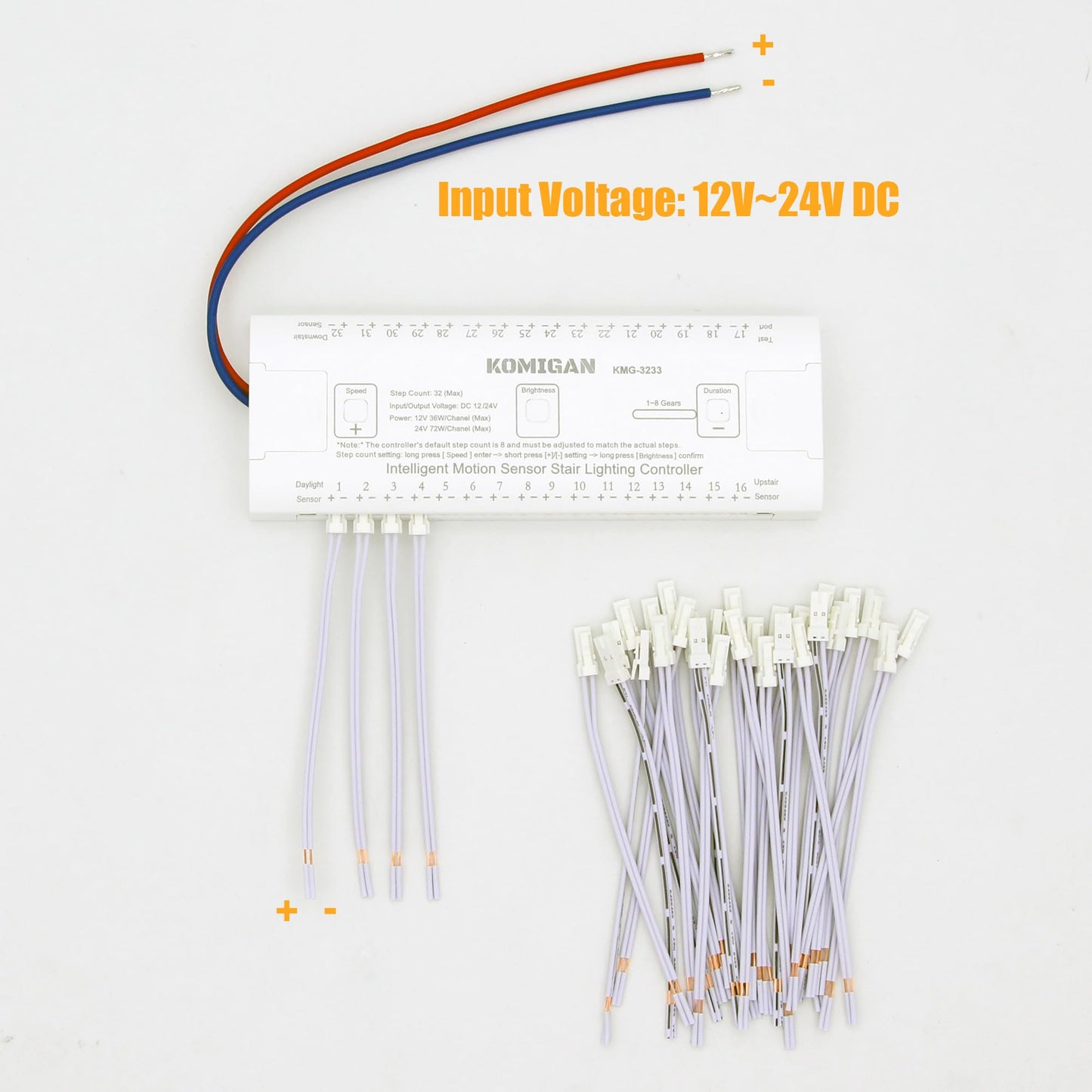 KOMIGAN KMG-3233 Motion-Activated Cascading Effect Controller, Support up to 32 Steps for Indoor LED Stair Lights
