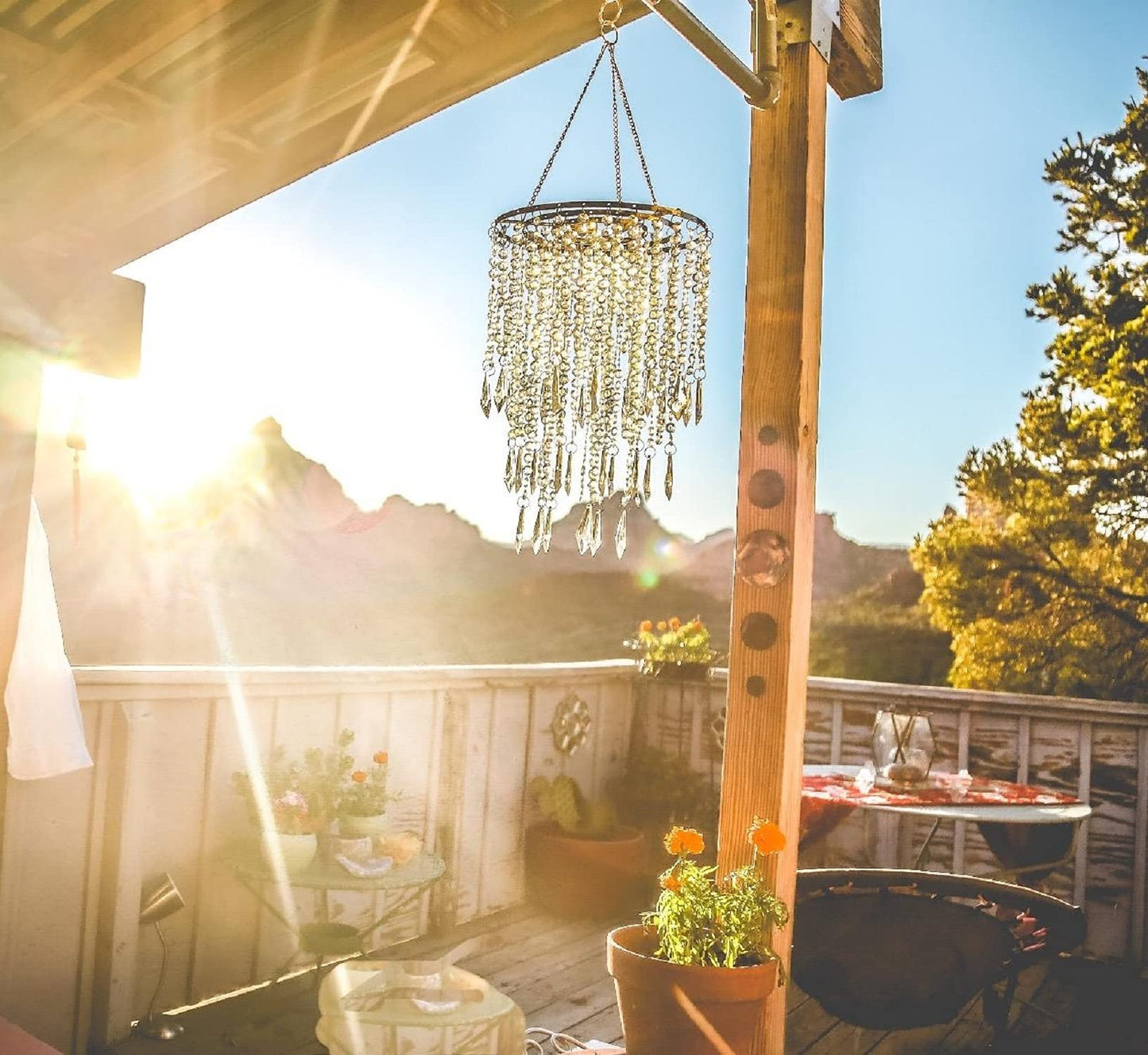 Cioceen Acrylic Chandelier Ceiling Light Shade Beaded Hanging Pendant Lampshade with Gold Frame for Bedroom for Wedding Party H12.9" X W8.7" 3 Tiers