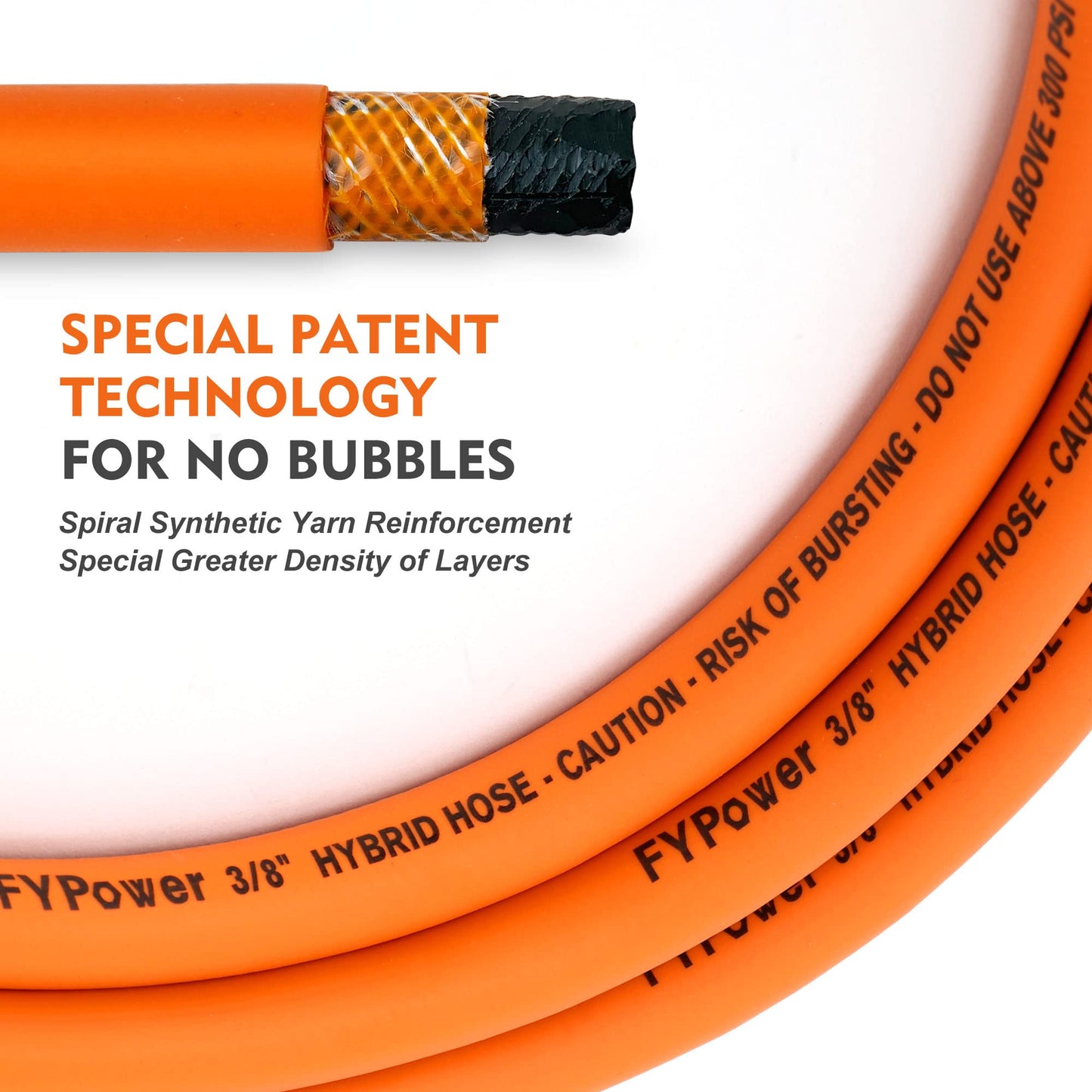 FYPower 3/8" x 10ft Air Compressor Whip Hose, Flexible Kink-Resistant Hybrid Hose with 1/4" Industrial Quick Coupler & Plug Kit