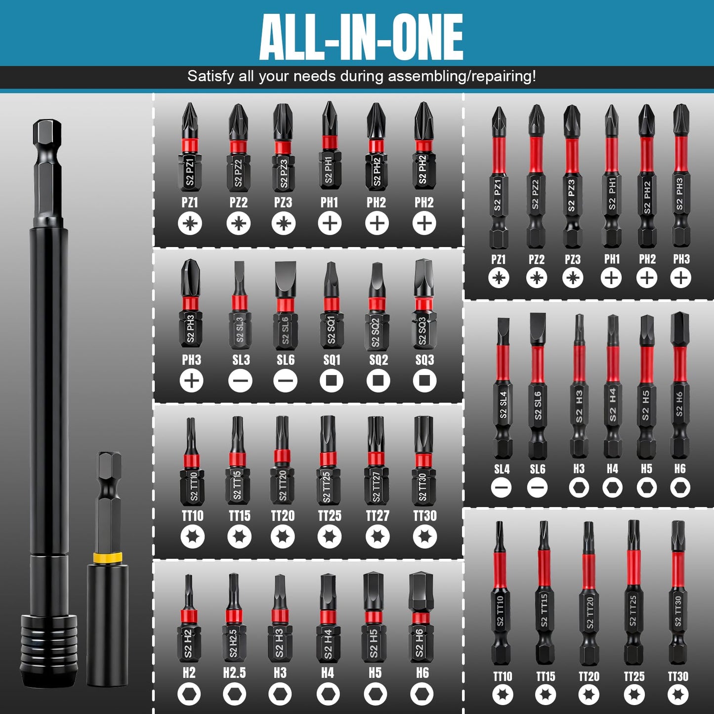80-Piece Magnetic Impact Nut Driver Set with Metric & SAE Sockets, Quick-Release Extension, Power Bits, Bit Holder & Storage Box