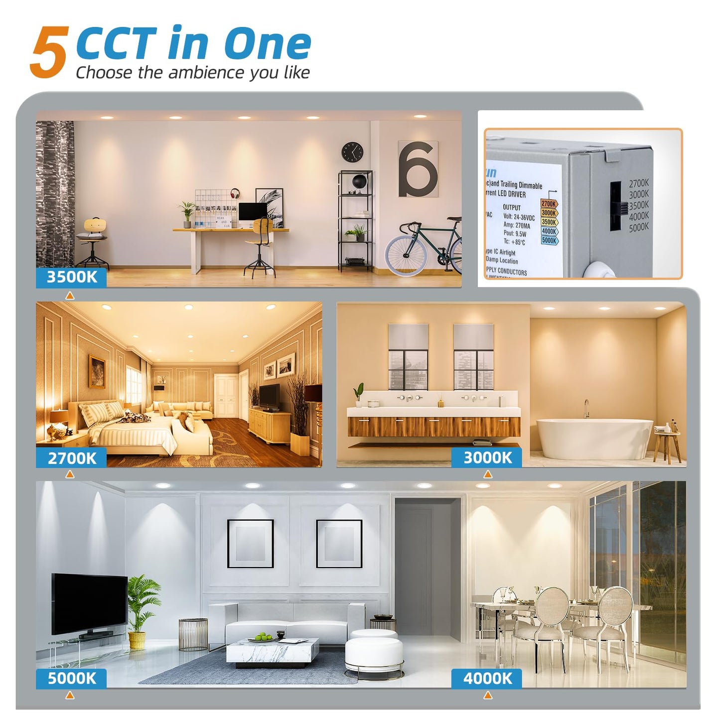 VOLISUN 24-Pack 6" LED Recessed Lights, 5CCT 2700K-5000K Dimmable Canless Downlight, 1080LM, 13W=120W, ETL Certified