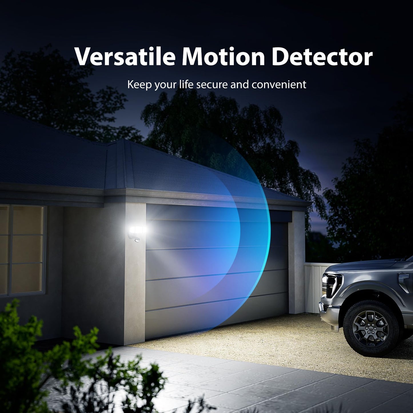 Onforu 75W LED Motion Sensor Flood Light, 7000lm, 3-Head Outdoor Security Light, IP65 Waterproof, Dusk-to-Dawn, 6500K for Yard & Garage