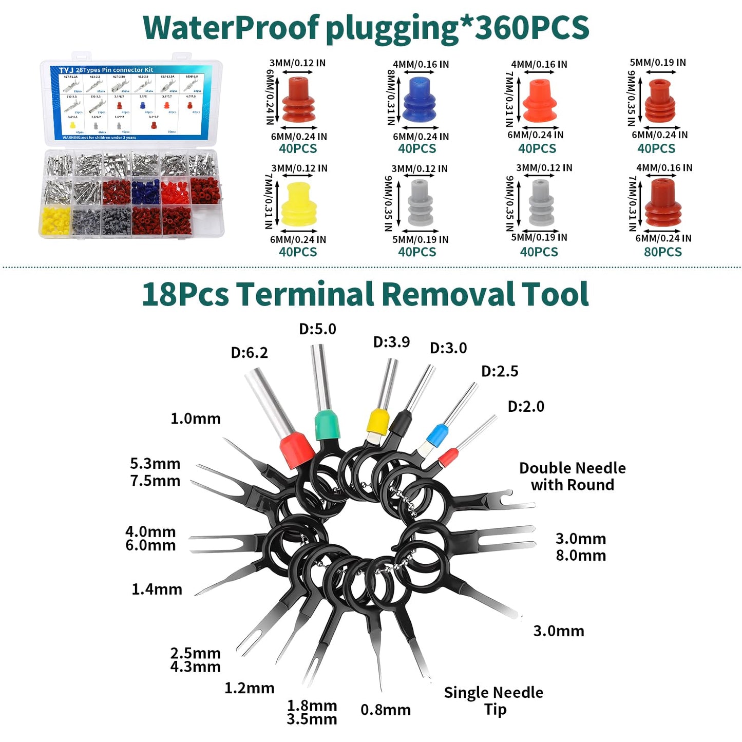 812-Pc Pin Connector Kit with Crimping Pliers, Non-Insulated Male & Female Terminals 1-3.5mm, Plug Removal for Car & Automotive Wiring