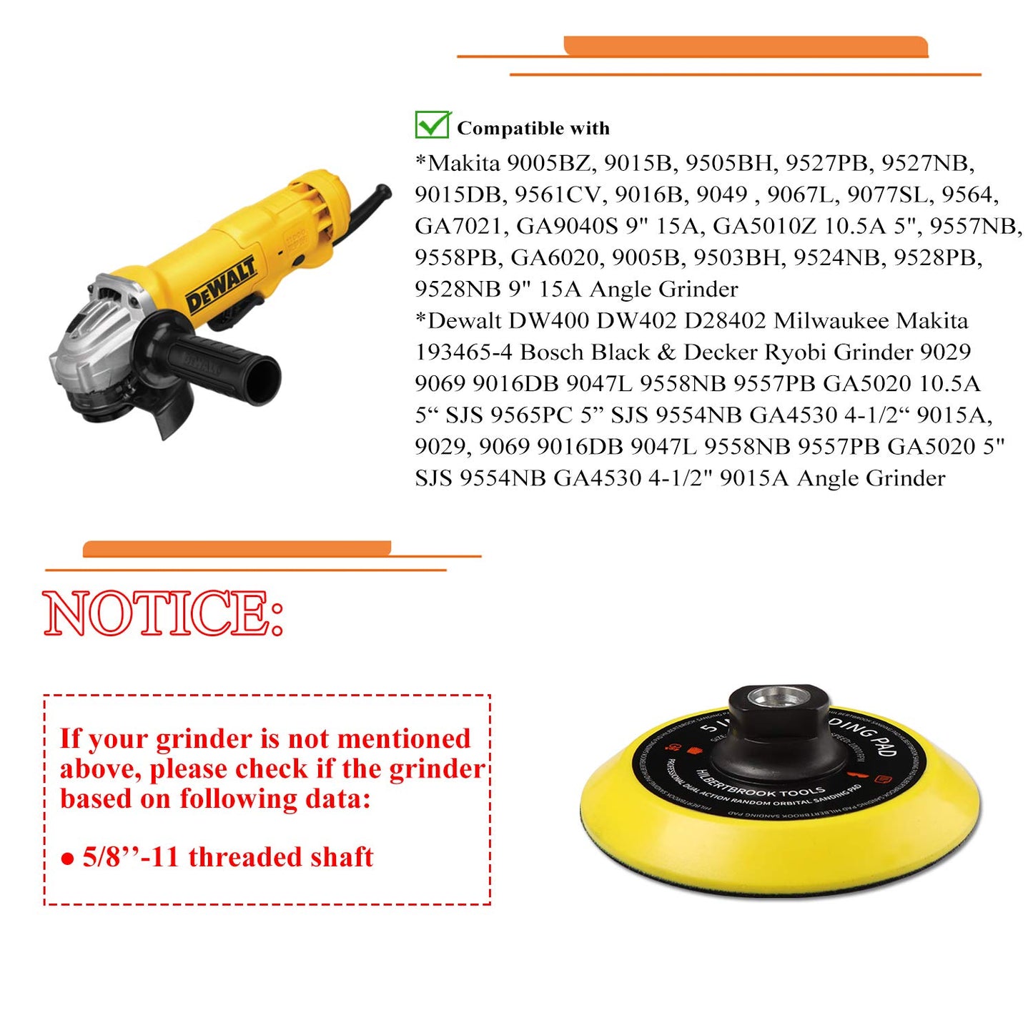 5 Inch Hook and Loop Backing Pad 5 Inch Backing Plate with 5/8-11 Threads Sanding Pad Angle Grinder Accessories Sanding Buffing Polishing,1 Pack