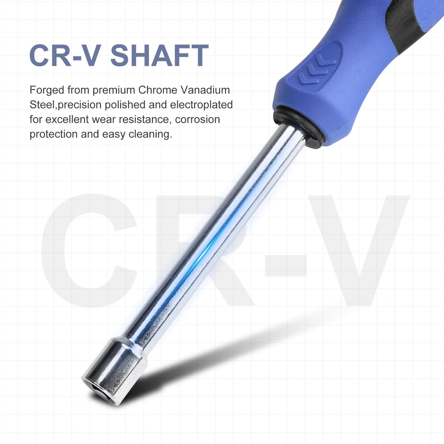 WOTAHI 7-Piece SAE Hex Nut Driver Set, 3/16–1/2 in Sizes, 3.5 in Shaft with 1 in Hollow & 2.5 in Solid Design