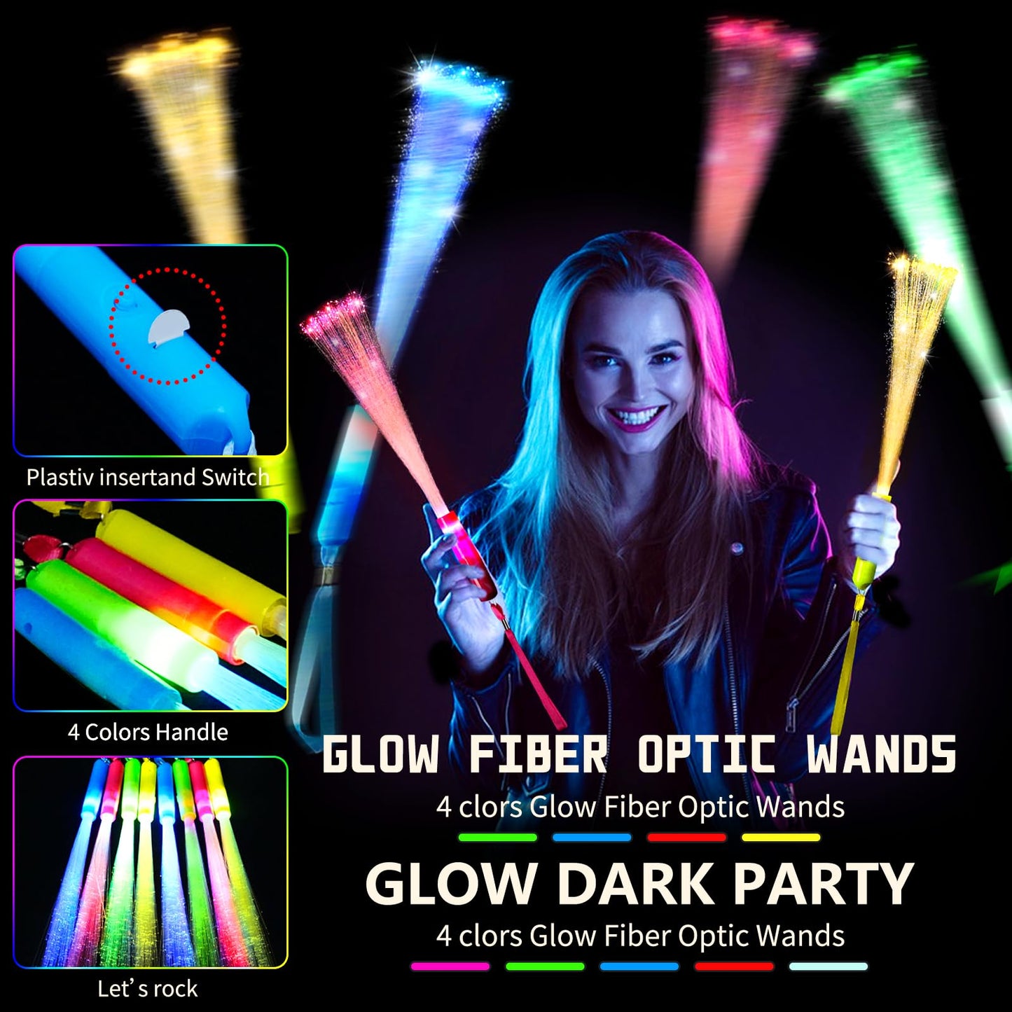 OceanWings Glow Fiber Optic Wands, 36-Pack Light-Up Party Sticks for New Year, Birthday, Wedding, Holiday, and Celebration Favors