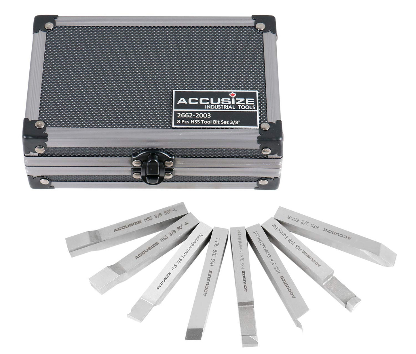 Accusize Industrial Tools 3/8'' 8 Pc Hss Tool Bit Set, Pre-Ground for Turning and Facing Work, 2662-2003