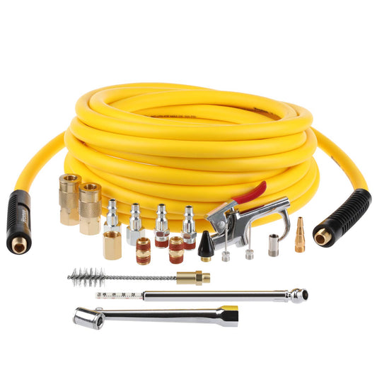 Hromee 19-Piece Air Compressor Accessory Kit with 25FT 3/8" Hybrid Hose, 1/4" NPT Quick Connects, Air Blow Gun, Tire Gauge & Brush