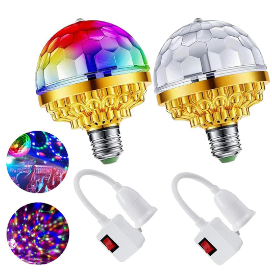 2Pcs Colorful Rotating Magic Ball Disco Ball Light Bulb with Sockets, Plug in RGB LED Stage Light for Home Room Dance Parties