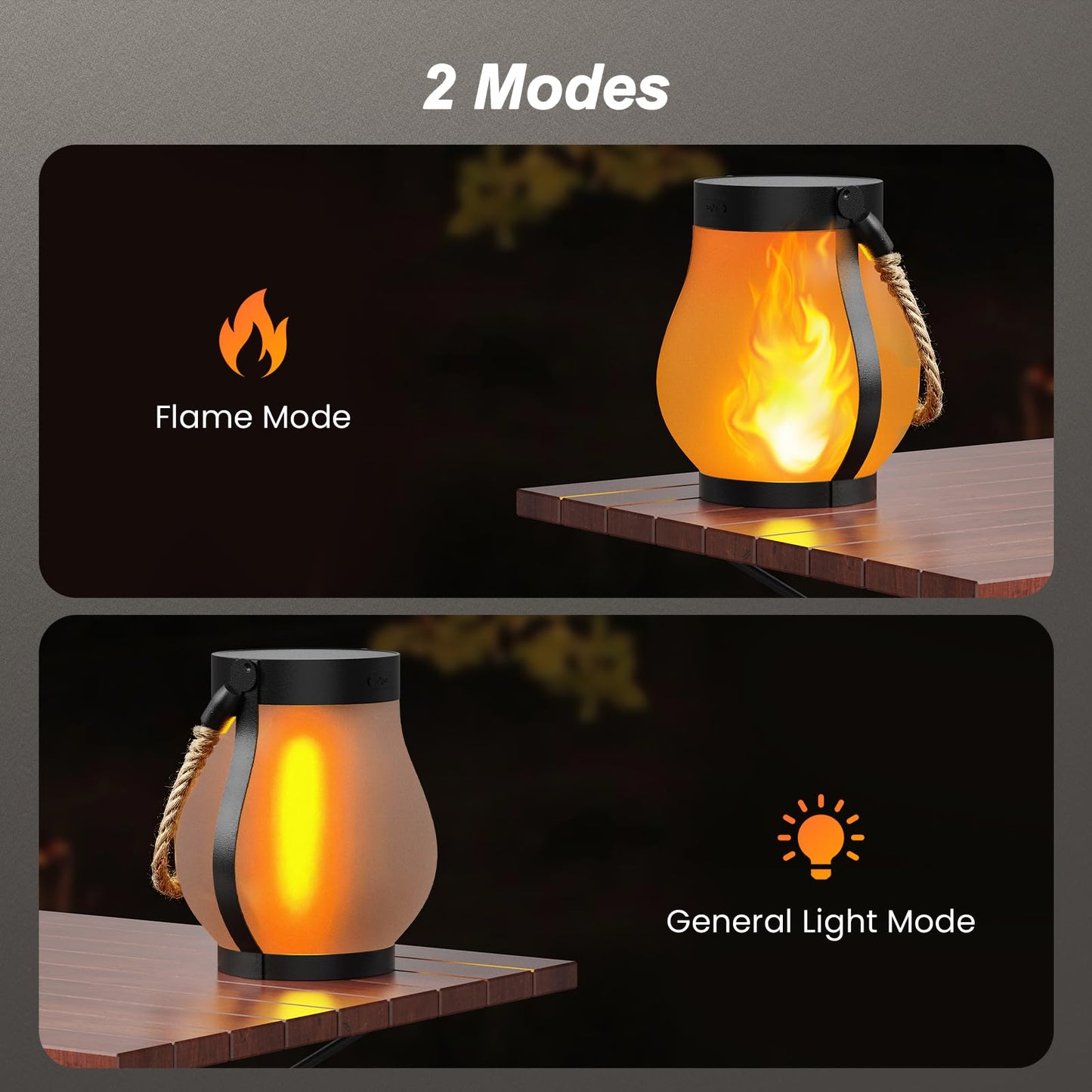 Hompavo Gen2 Solar Lanterns Outdoor, Dual Charging USB/Solar, 2 Modes, Waterproof Hanging/Table Lights for Yard, Patio, Garden, 2-Pack