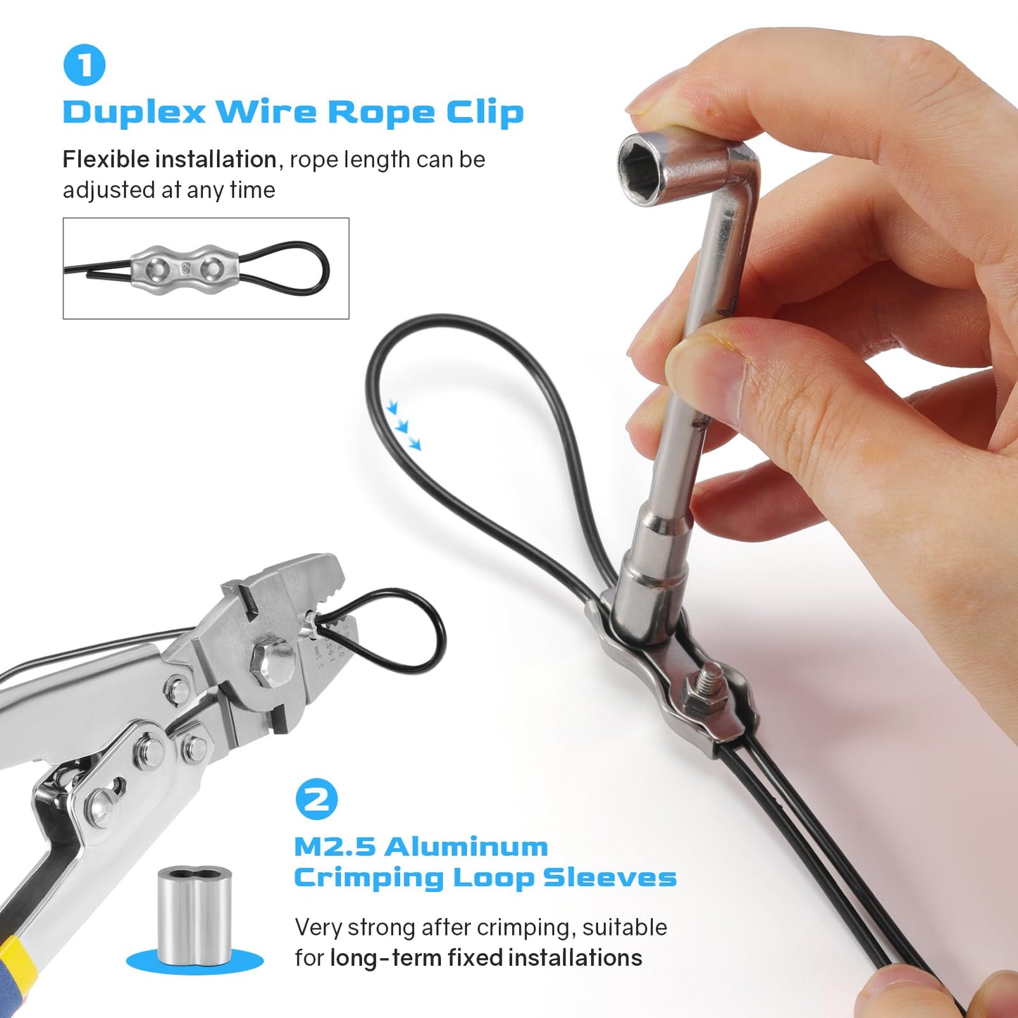 NEREUS 200 Ft String Light Hanging Kit - Vinyl-Coated 304 Stainless Steel Cable with Turnbuckles & Hooks for Patio & Backyard Lighting