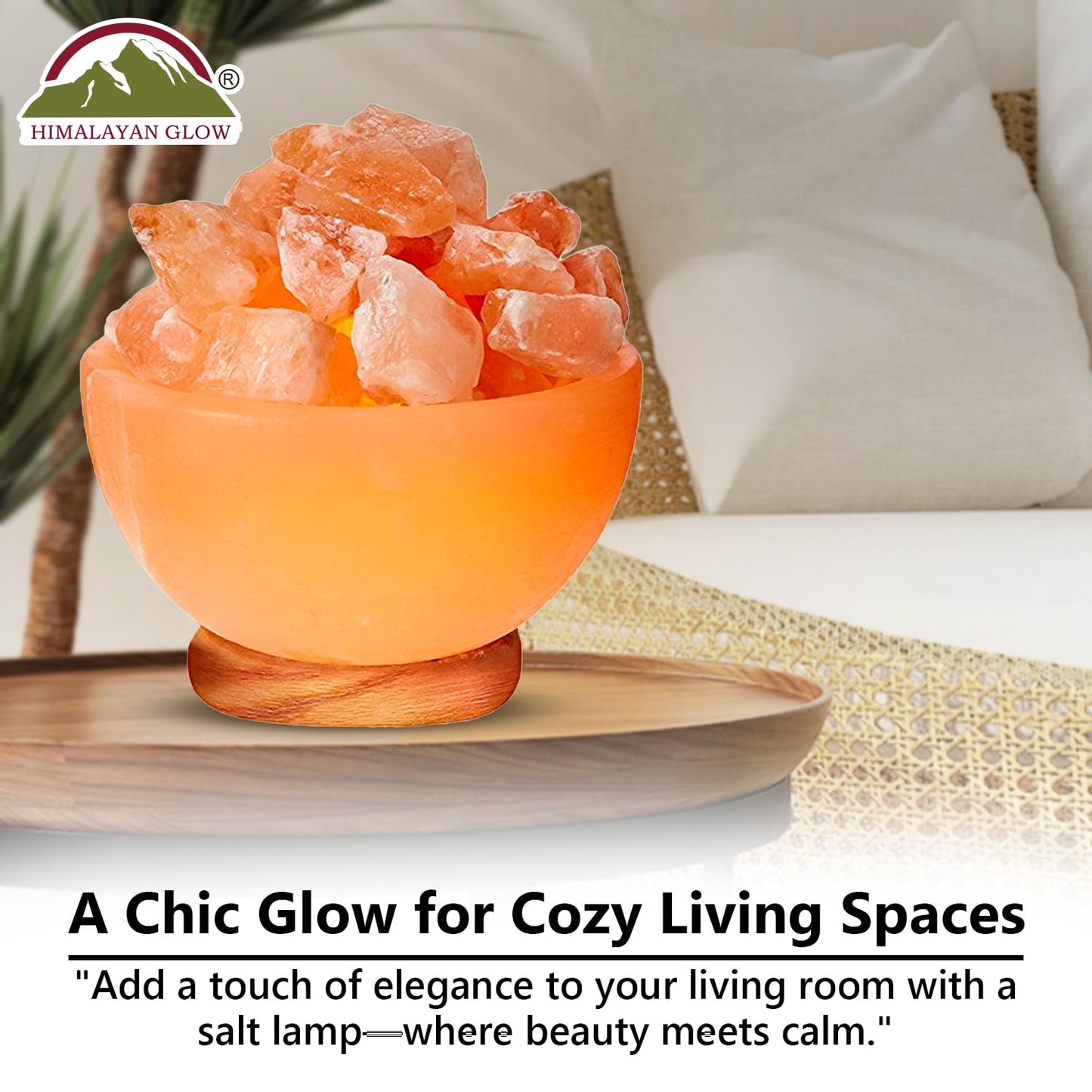 Himalayan Glow Salt Crystal Lamp with Dimmer, Natural Salt Chunks, Classic Wood Base – Mood & Night Light for Relaxing Ambience