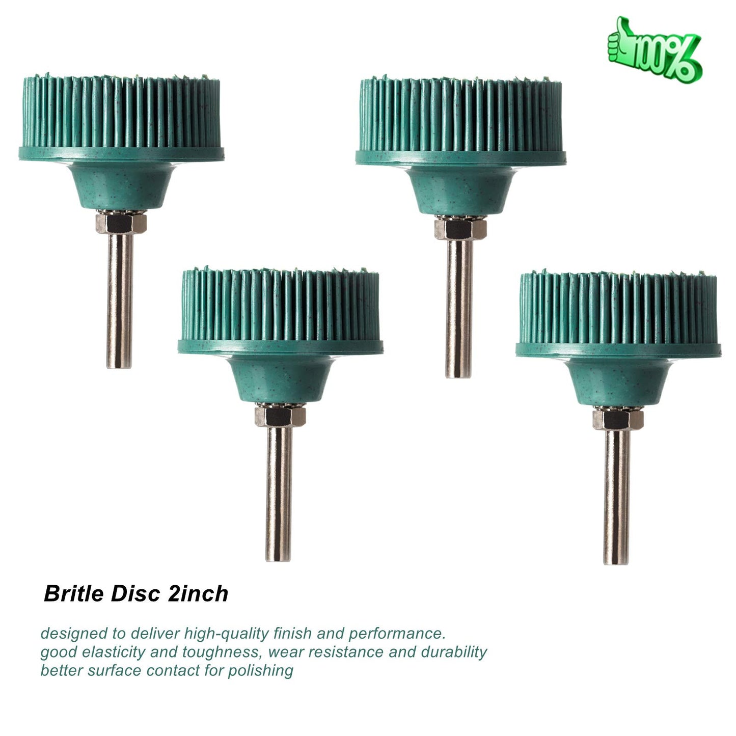 50 Grit 2" Green Bristle Discs (4PCS) with 1/4" Shank – Abrasive Rubber Brush for Coating Removal & Surface Sanding