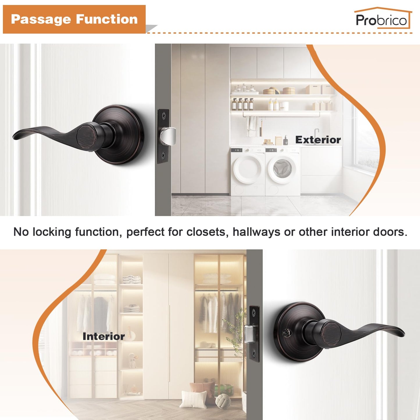 Probrico Passage Hall Closet Door Lever Handle Lockset Keyless Oil Rubbed Bronze Leversets 6 Pack
