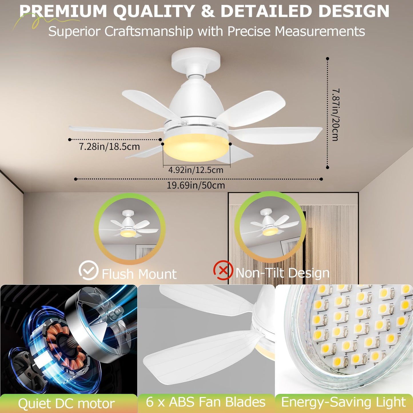 Ealken Ceiling Fan with Light & Remote, Dimmable LED 3 Colors 3000K-6500K, 1556 Lumens, Screw-In Fan for Bedroom, Kitchen, Living Room