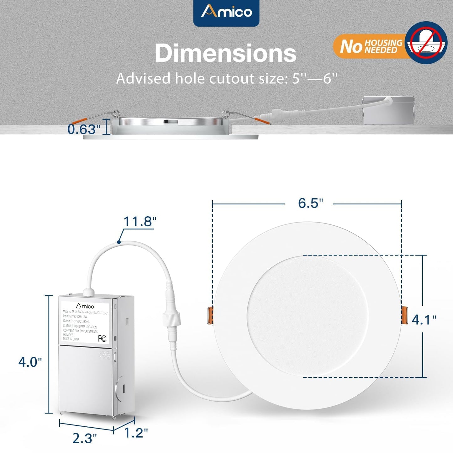 Amico 24-Pack 6" LED Recessed Canless Downlight, 5 CCT 2700-6000K, 1000LM Dimmable, Ultra-Thin Wafer, 12W (110W Eqv), ETL & FCC