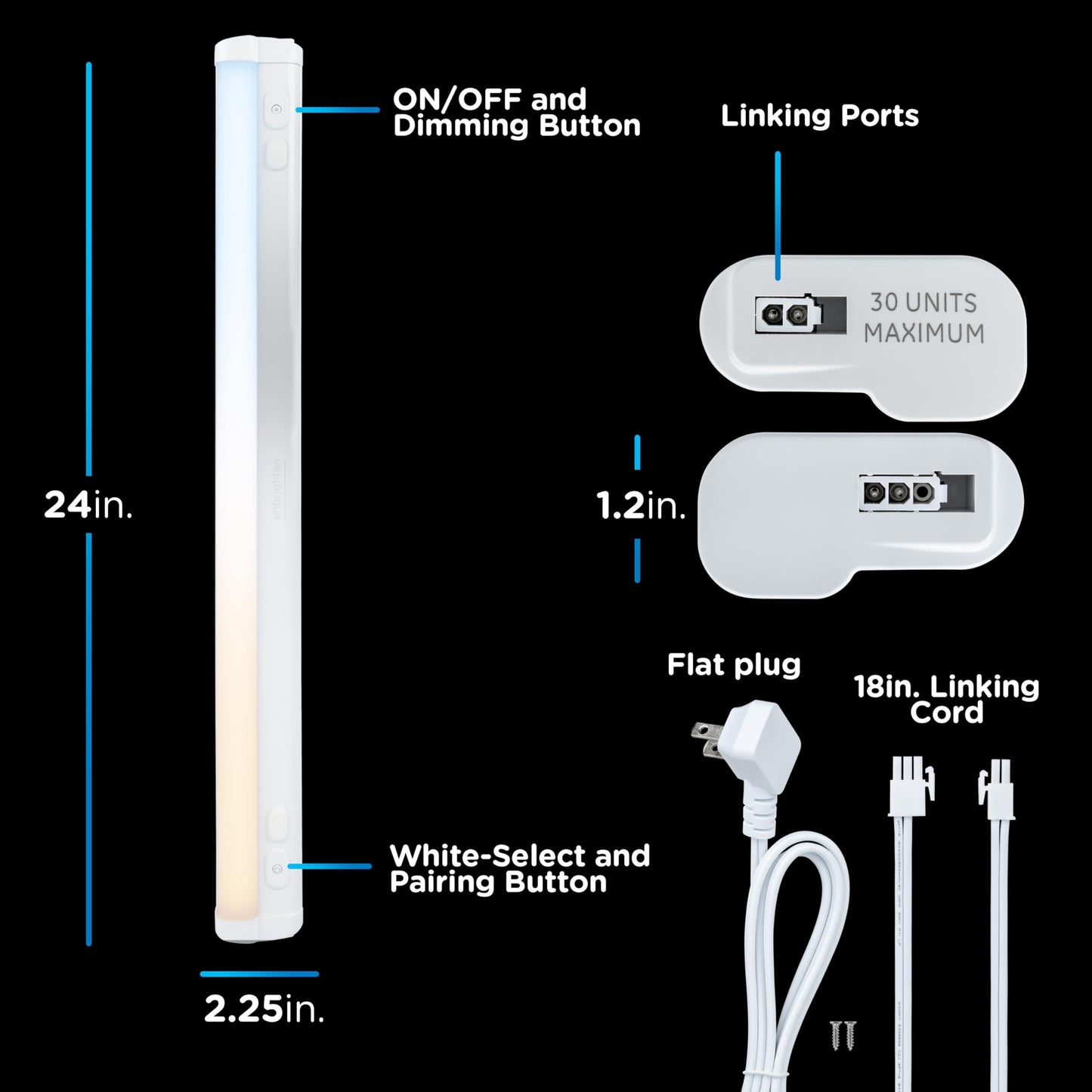 **Enbrighten 24” Plug-In Under Cabinet Light, 1560 Lumens, 5 White Color Temps (2700K–6500K), Dimmable, One-Touch Sync, Linkable Kitchen Lighting**