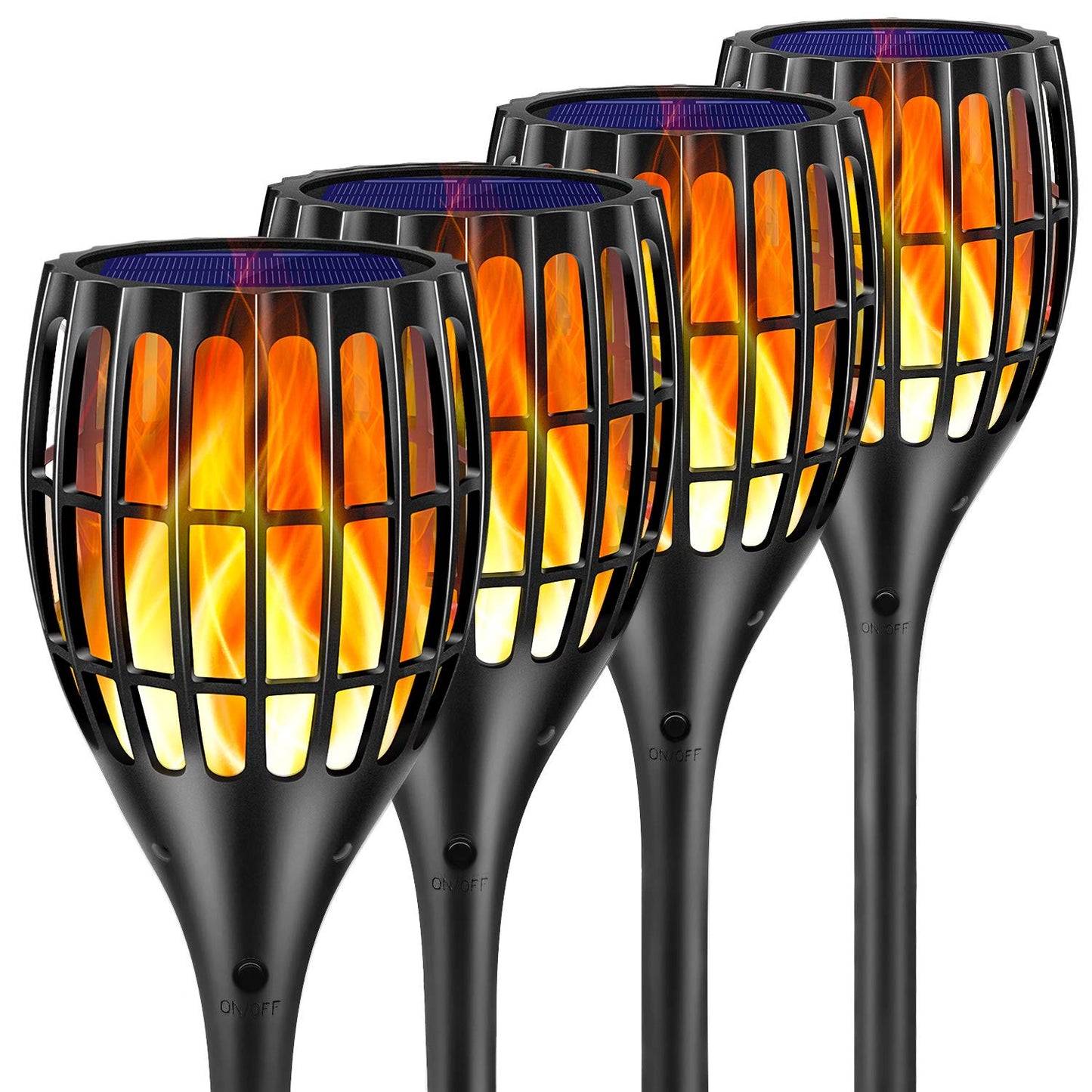 Ollivage Solar Torch Lights 43", Flickering Flame, Waterproof Outdoor Garden Lighting, Dusk-to-Dawn Auto On/Off, 4-Pack for Yard & Patio