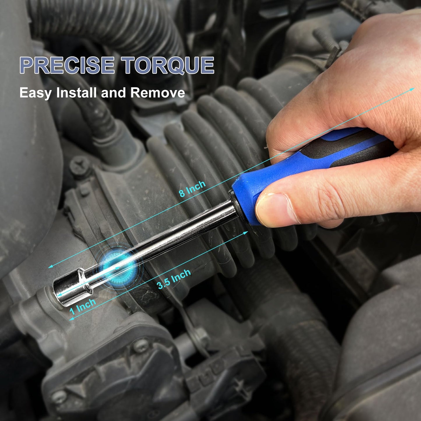 WOTAHI 7-Piece SAE Hex Nut Driver Set, 3/16–1/2 in Sizes, 3.5 in Shaft with 1 in Hollow & 2.5 in Solid Design