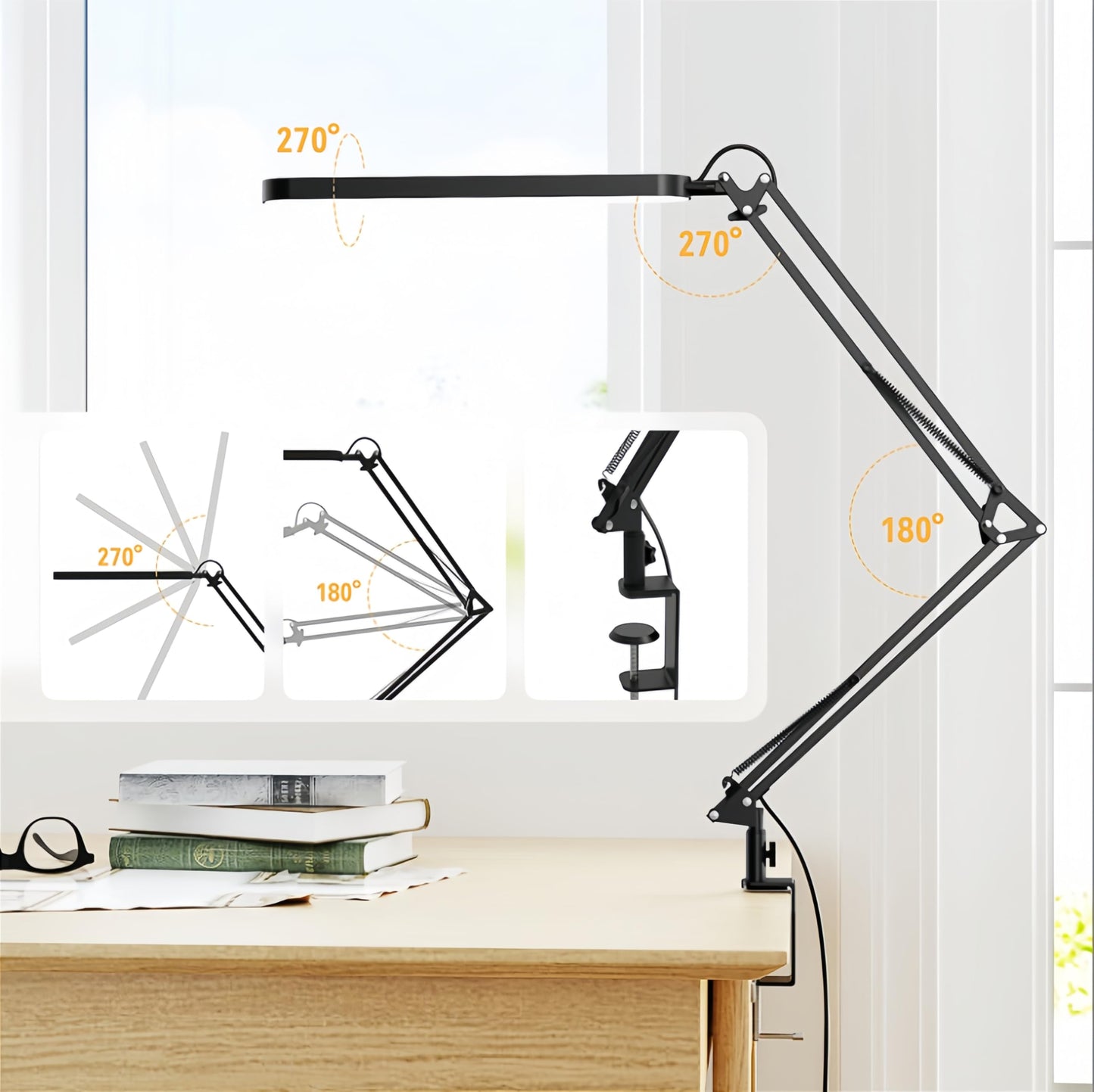 SKYLEO Desk Lamp for Home Office, Eye Comfortable LED Desk Light for Long Hours, Adjustable Swing Arm with Memory Function, Black