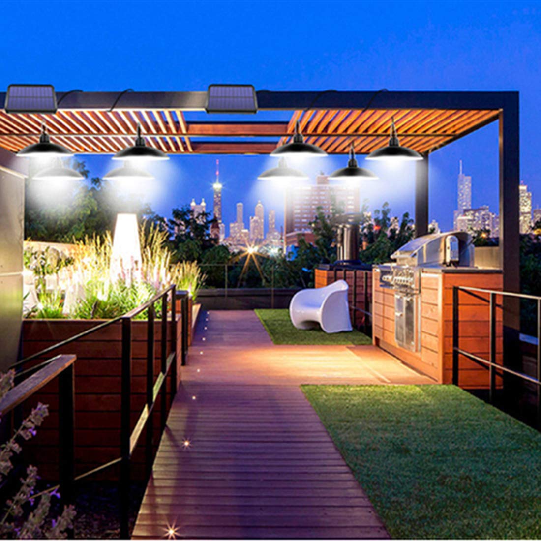 ABZXT Dual Solar Pendant Lights, IP65 Waterproof, Dusk-to-Dawn Auto, Remote-Controlled Outdoor Lamp for Shed, Barn, Coop & More