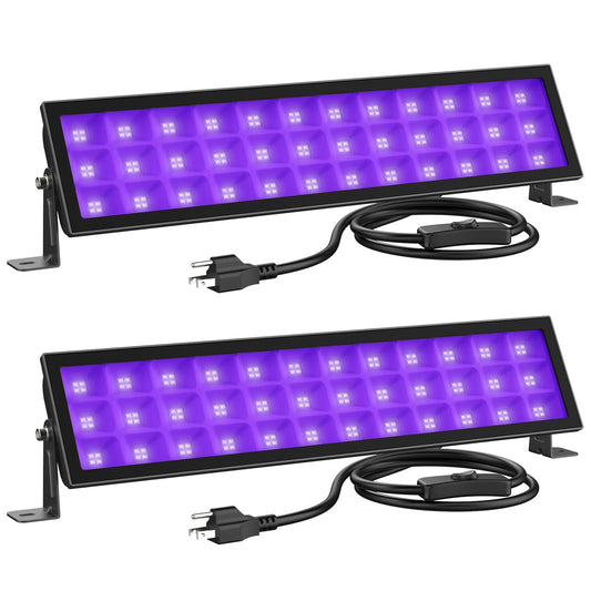 Onforu 2-Pack LED Black Light Bar, Plug-In with Switch, IP66 Waterproof for Glow Party, Halloween, Bedroom, Fluorescent Posters, Stage