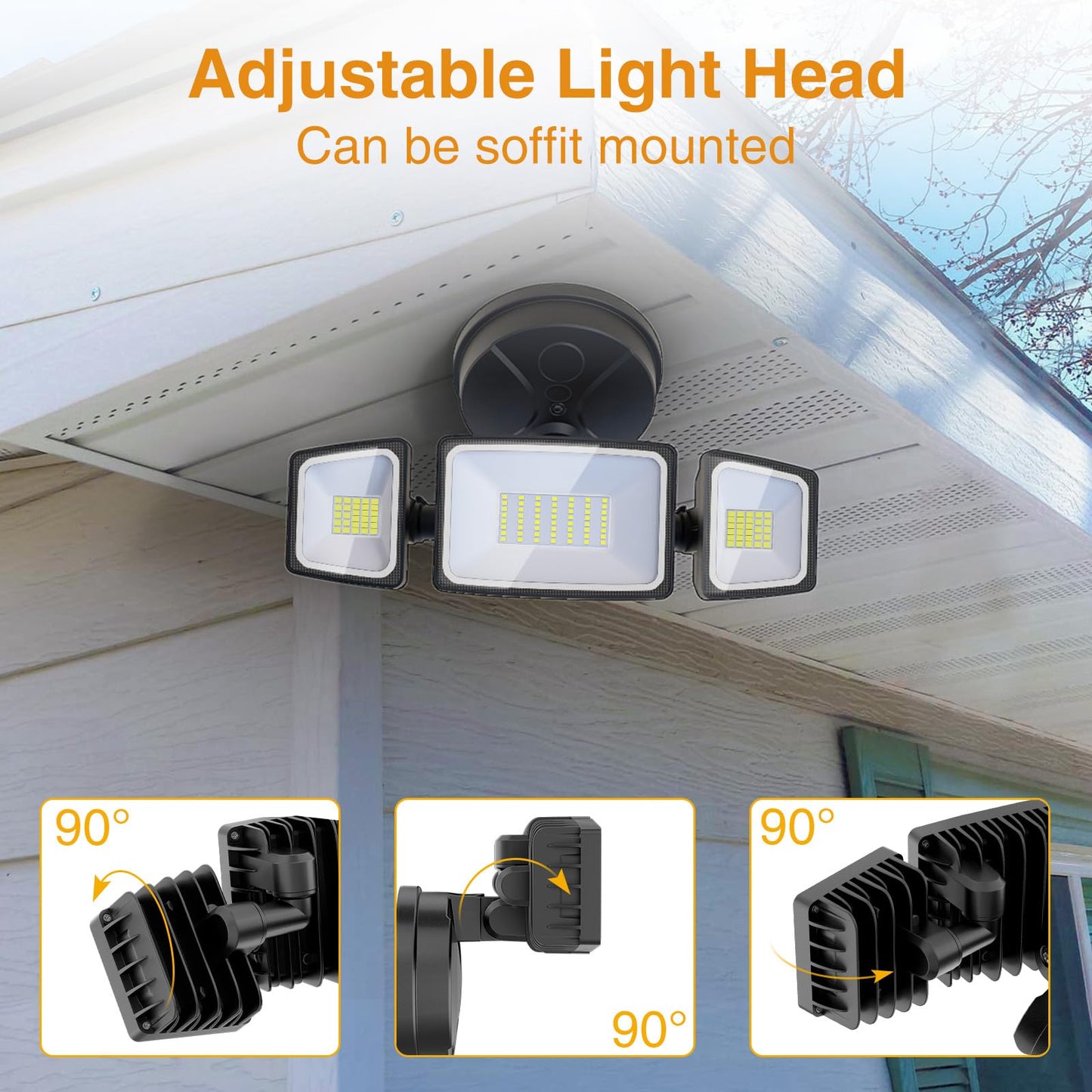 Onforu 75W Outdoor LED Flood Light, 7000LM Bright, 3 Adjustable Heads, IP65 Waterproof, 6500K Security Wall-Mount Light
