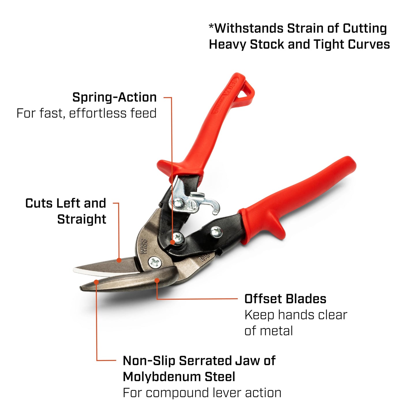 Crescent Wiss 9-1/4" Metalmaster Offset Straight and Left Cut Aviation Snips - M6R , Red