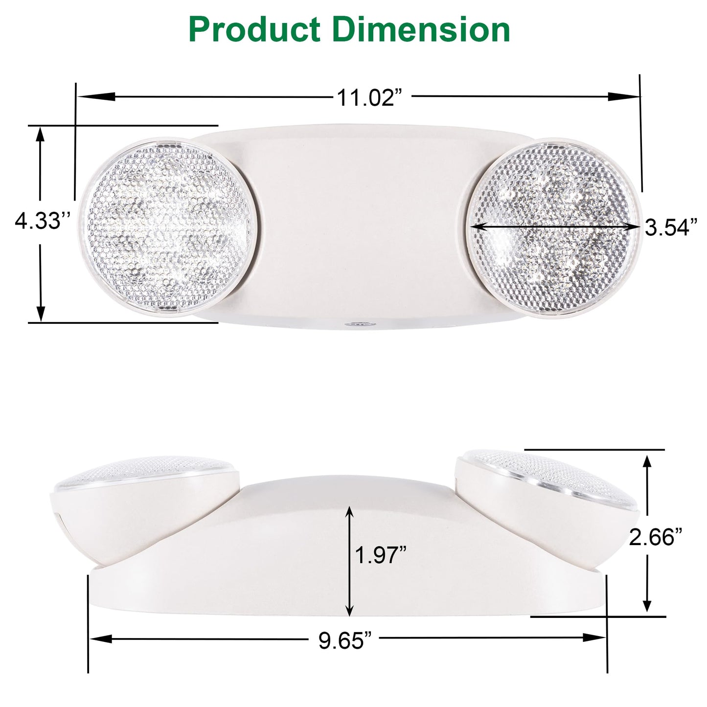 GRUENLICH LED Emergency Light, Exit Lighting Fixtures with 2 LED Bug Eye Heads and Back Up Batteries, UL 924 Qualified, 120/277 Voltage, 1-Pack