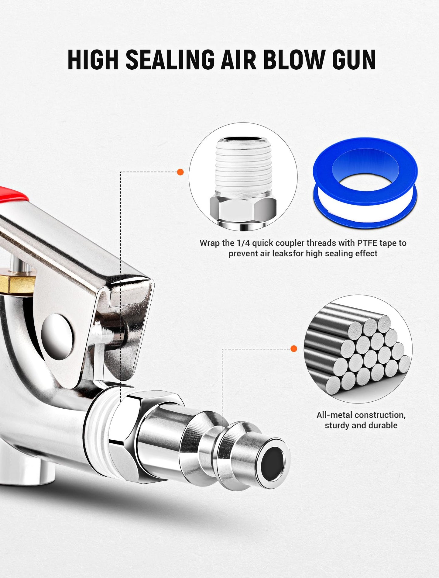 JASTIND 4-Pc Air Blow Gun Kit, 2-Way Nozzle with Rubber Tip & 1/4" Quick Plug, Air Compressor Blower for Dust Cleaning