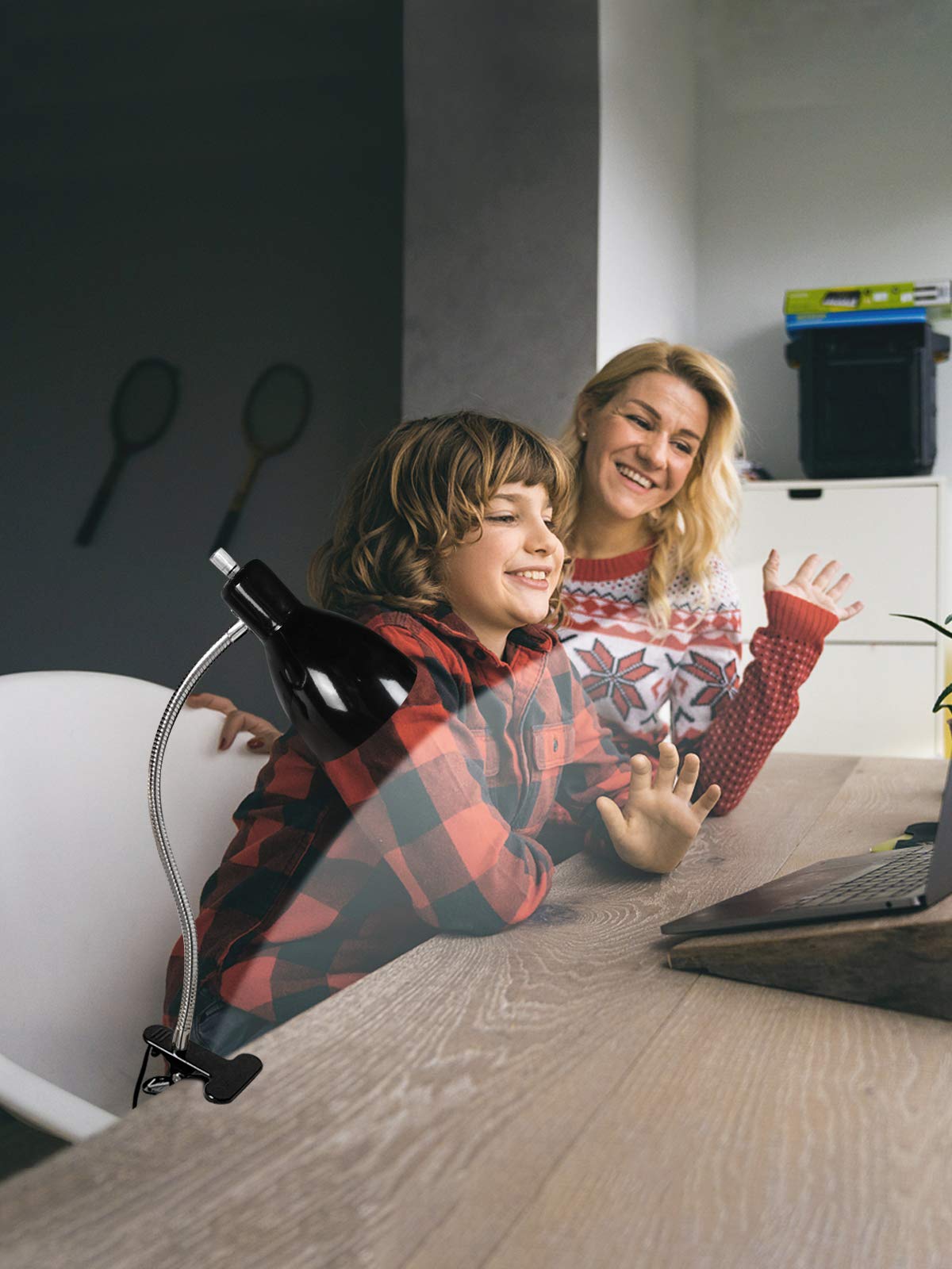 Eye-Caring Clip-On Desk Lamp, 360° Rotating Gooseneck Reading Light for Study, Bedroom & Office – Portable Table Lamp, Black