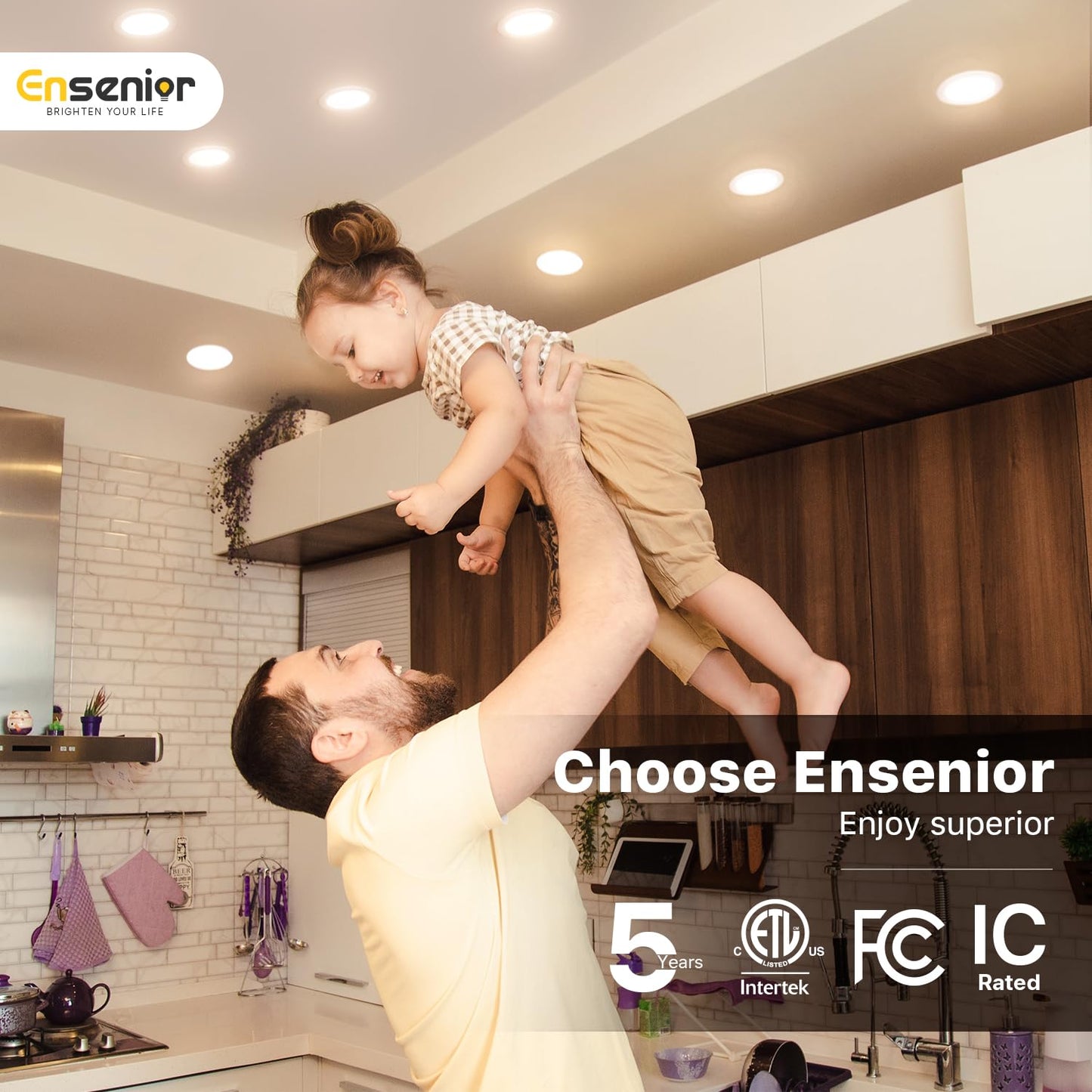 Ensenior 12 Pack 6 Inch LED Recessed Ceiling Light, Dimmable, 2700K-5000K 5CCT, 1200LM 12W 120V, High Brightness Canless Wafer Downlight - ETL&FCC&IC