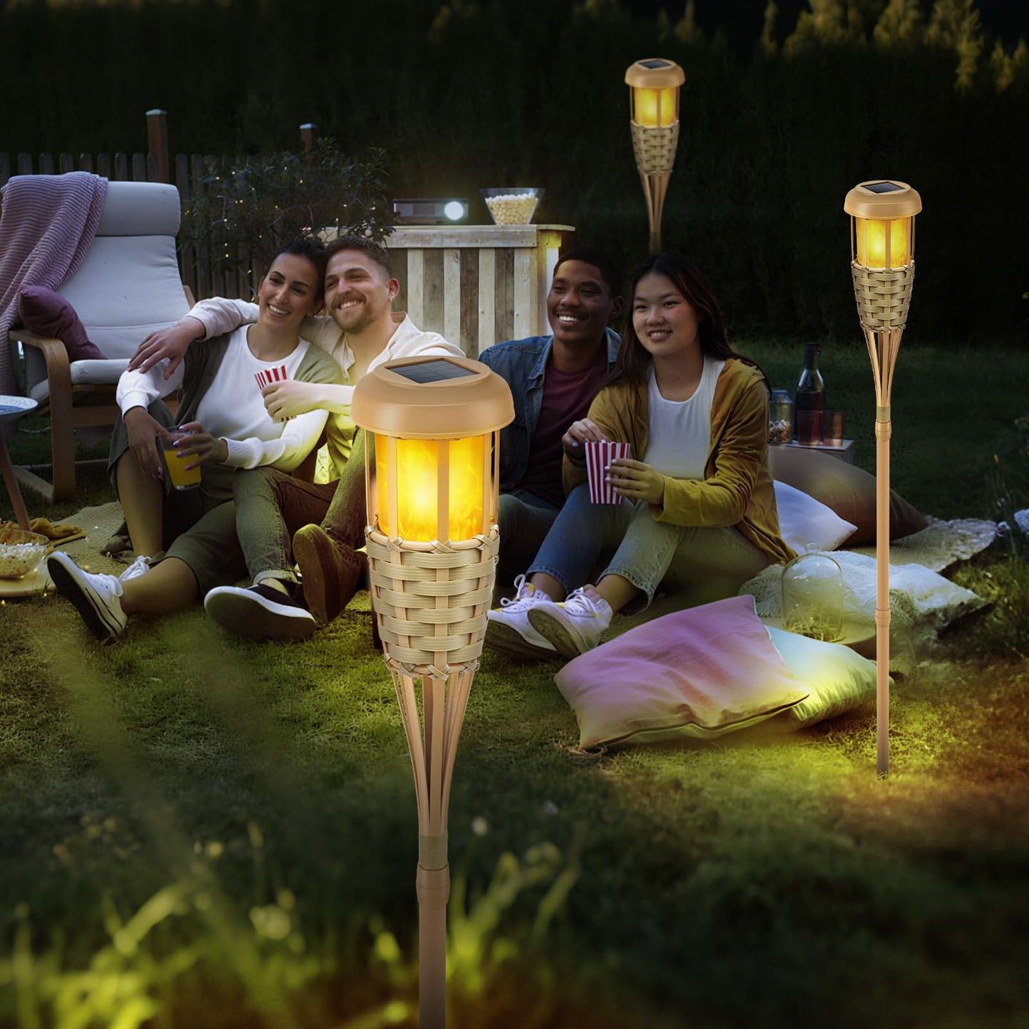 Evelynsun Solar Outdoor Lights, Solar Torch Lights Outdoor Flickering Flame, Outdoor Decorations for Patio Path Yard - 4 Pack