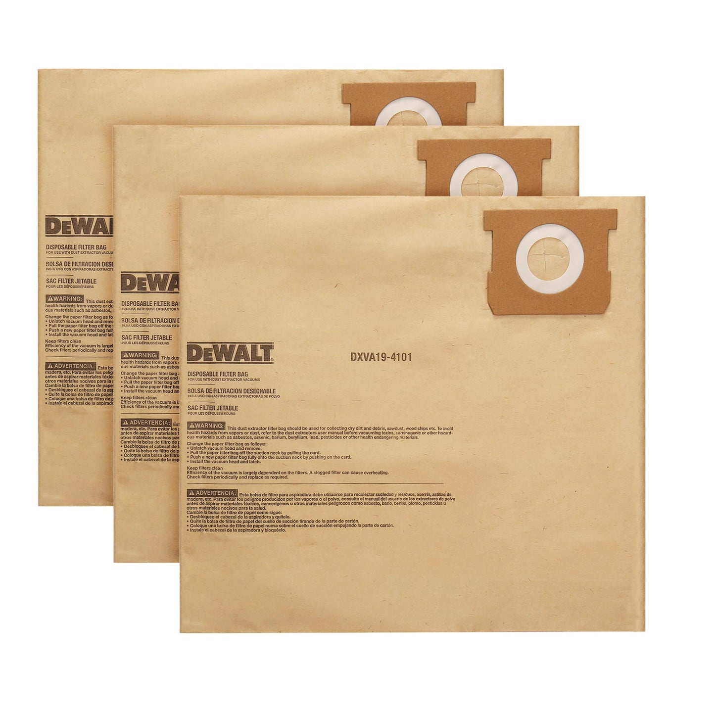 3-Pack DEWALT DXVA19-4101 Dust Bags for 6-10 Gallon Wet/Dry Vacuums, Compatible with DXV06P DXV09P DXV10P Series