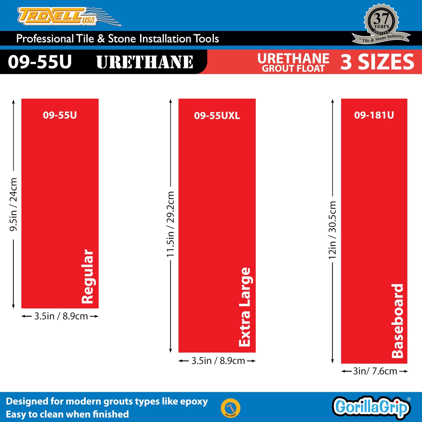 Troxell USA - 4" x 9" Urethane Grout Float with SoftGrip Handle