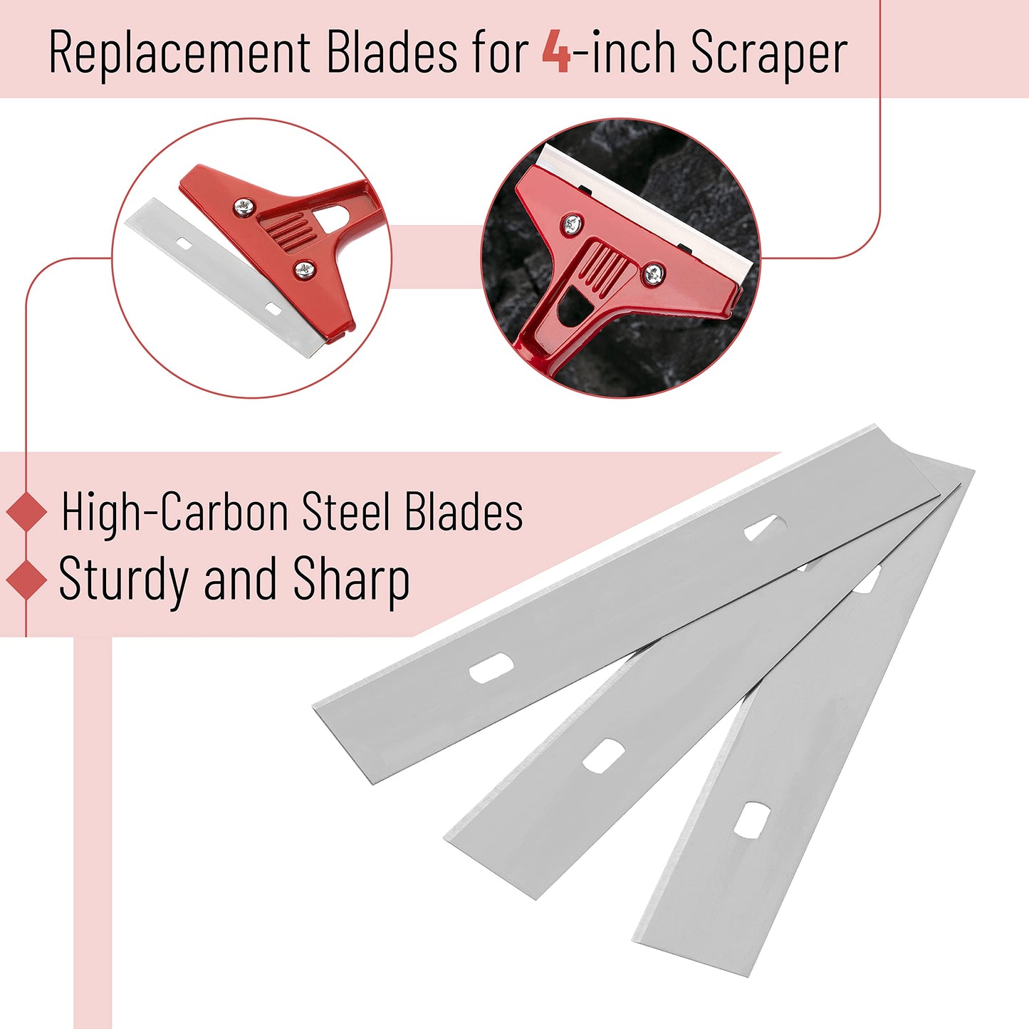 Bates 30-Pack 4" Carbon Steel Scraper Blades, Floor & Paint Razor Blade Replacement for Scrapers