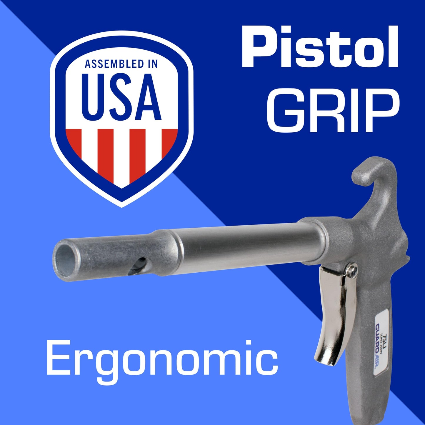 Guardair Long John Safety Air Gun with 12-Inch Aluminum Extension, High Performance OSHA Compliant Alloy Nozzle, Gray/Silver (75LJ012AA)