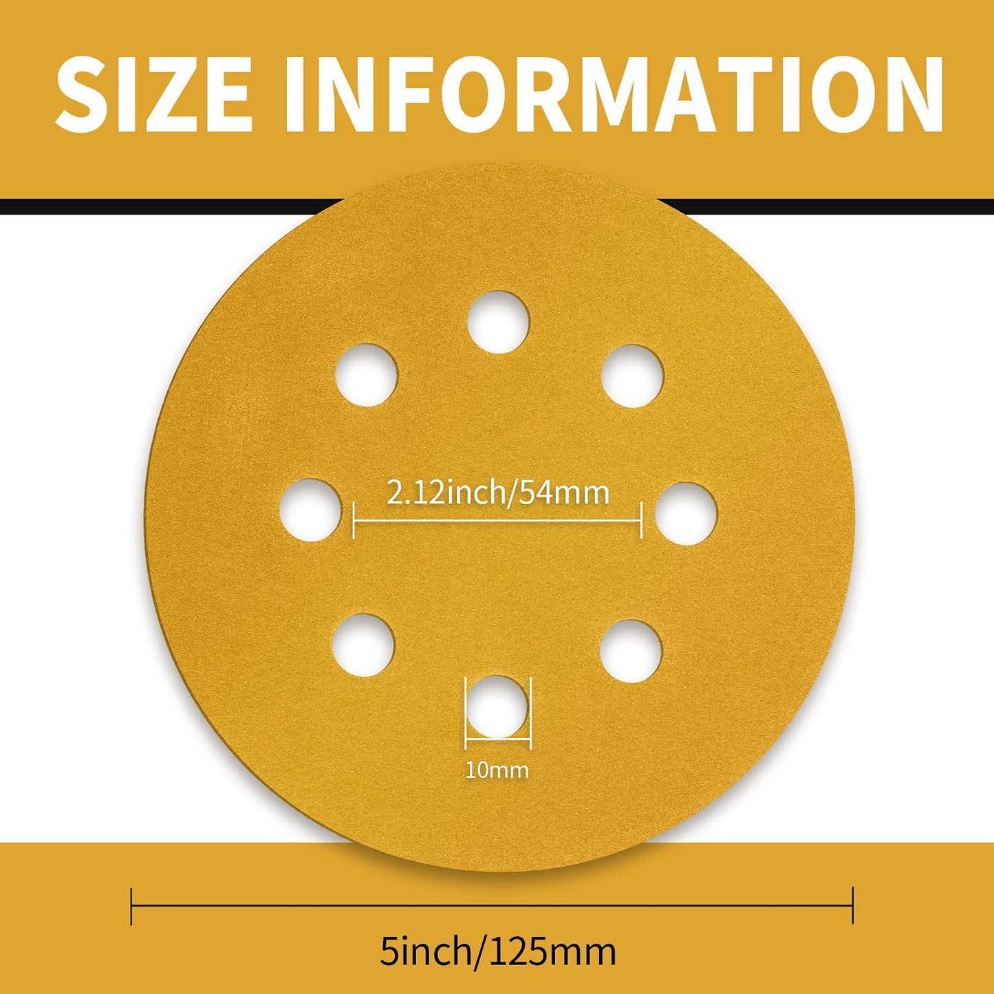 Keeimp 100-Pack 5" 220 Grit Sanding Discs, Hook & Loop, 8-Hole Gold Sandpaper for Wood & Automotive Random Orbit Sanders
