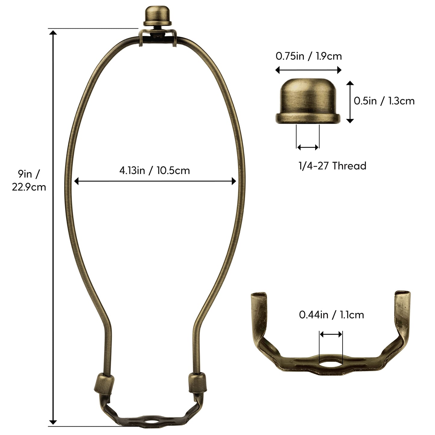 I Like That Lamp Harp Set 2-Pack, Antique Brass 9" with Saddle Holder, Finial & Converter for 10"-11" Table or Floor Lamps