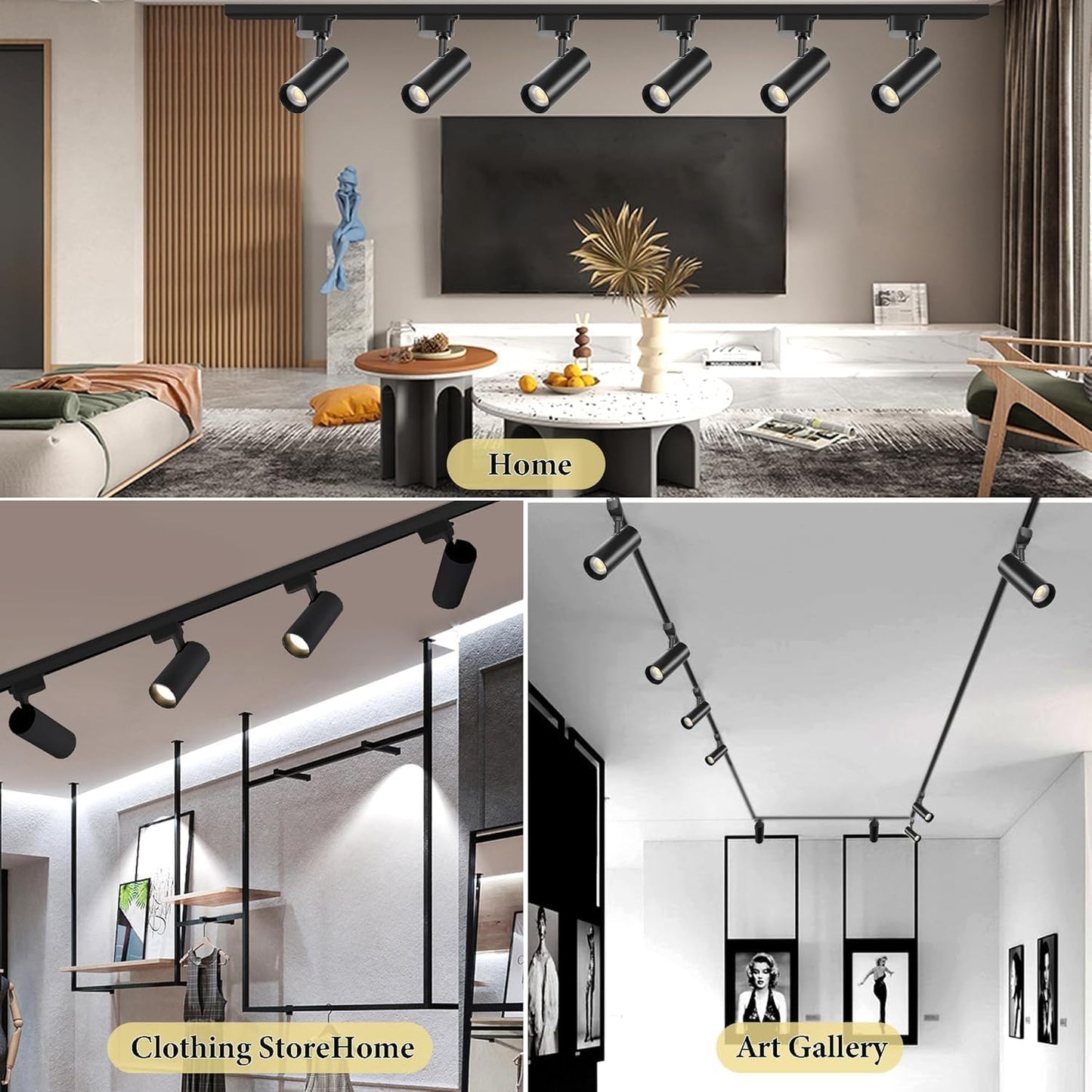 Bravsekai 12-Head Black H Track Lighting Kit, 20W 6000K LED, 2400lm, Dimmable, 13.1FT Rails, Modern Indoor Spotlight Fixture