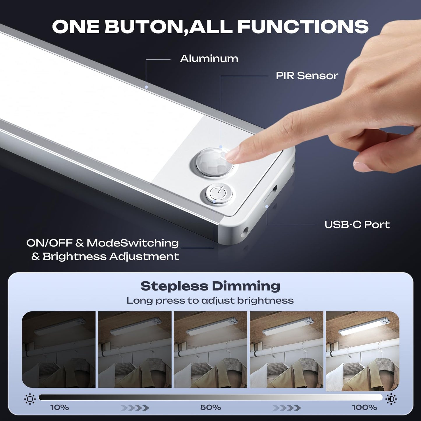 5 Pack Under Cabinet Lighting Wireless 2200maAh Rechargeable LED Motion Sensor Magnetic Light Indoor Closet Lights for Kitchen, Stairs Cool White