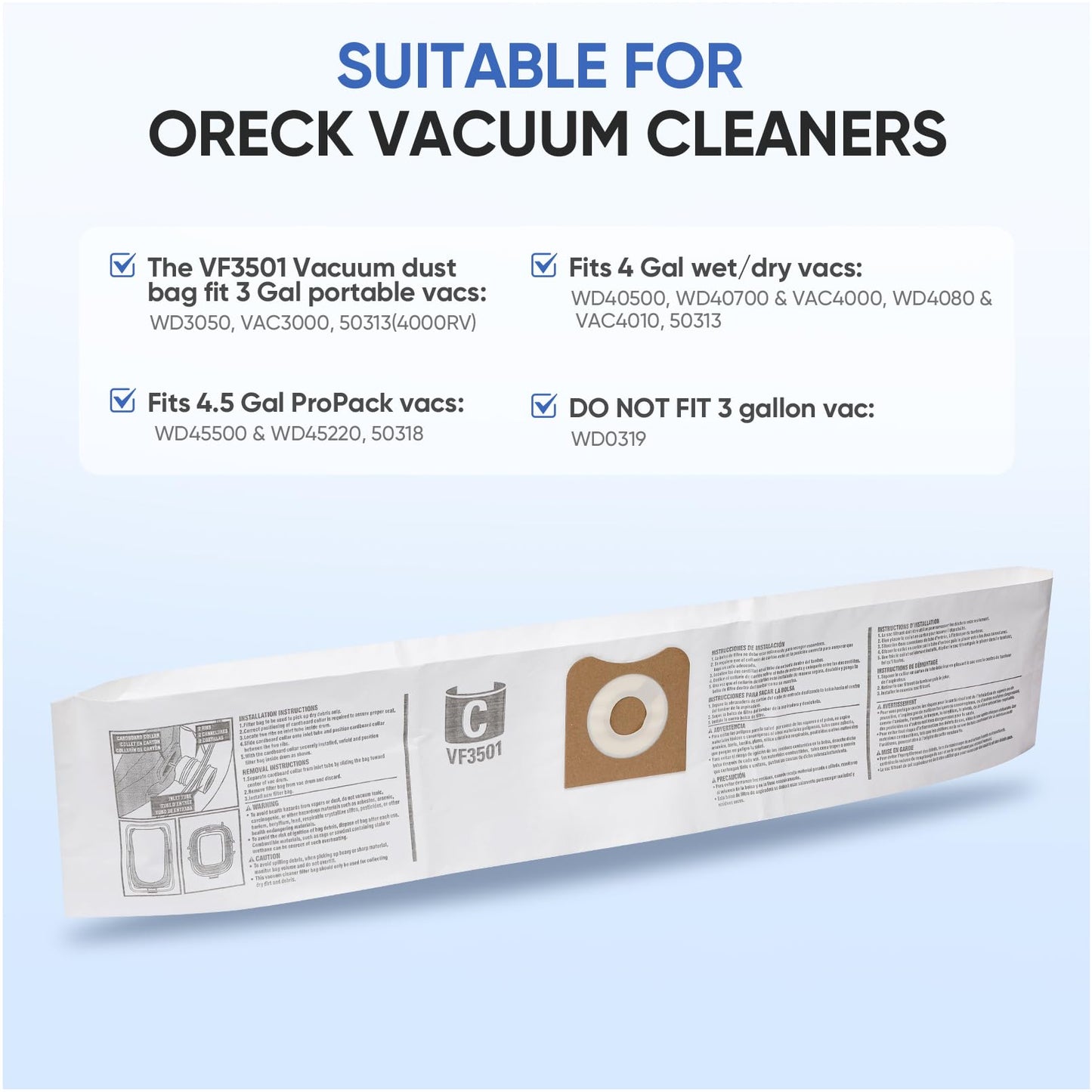 12 Pack 23738 VF3501 Size C Filter Bags Compatible with RIDGID 3-4.5 Gallon Wet Dry Vacuum,High-Efficiency Dust Collection Bags