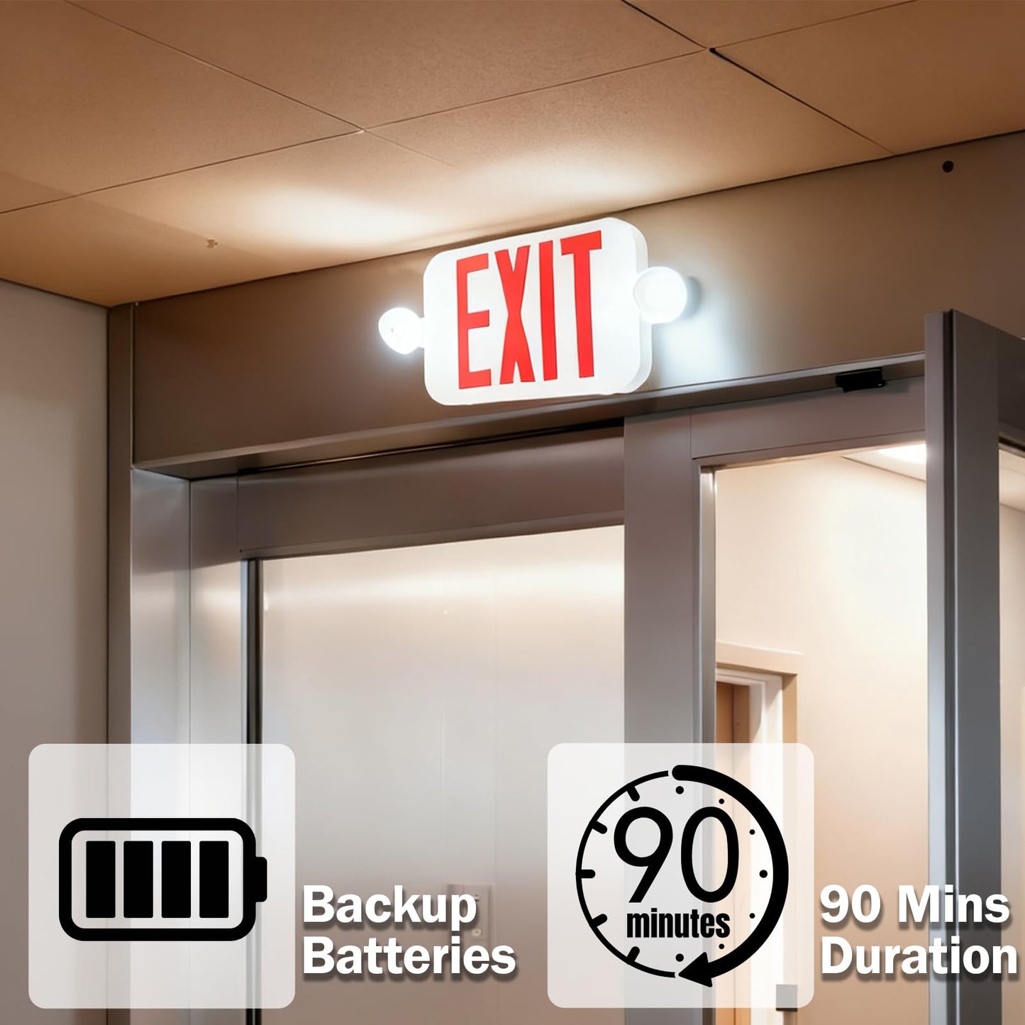 LIT-PaTH LED Exit Sign with 2 Adjustable Heads, Double Face, Backup Battery, UL 924 & CEC, 120-277V Emergency Lighting, 1-Pack