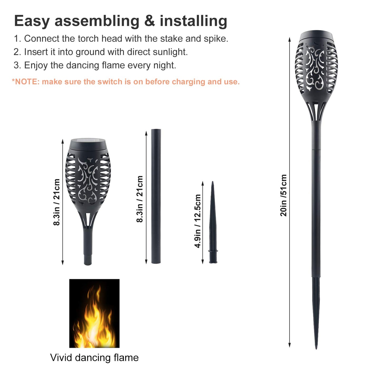 Permande 16-Pack Solar Torch Lights, Flickering Flame, Waterproof Outdoor Garden Pathway Yard Lights, Auto Dusk-to-Dawn