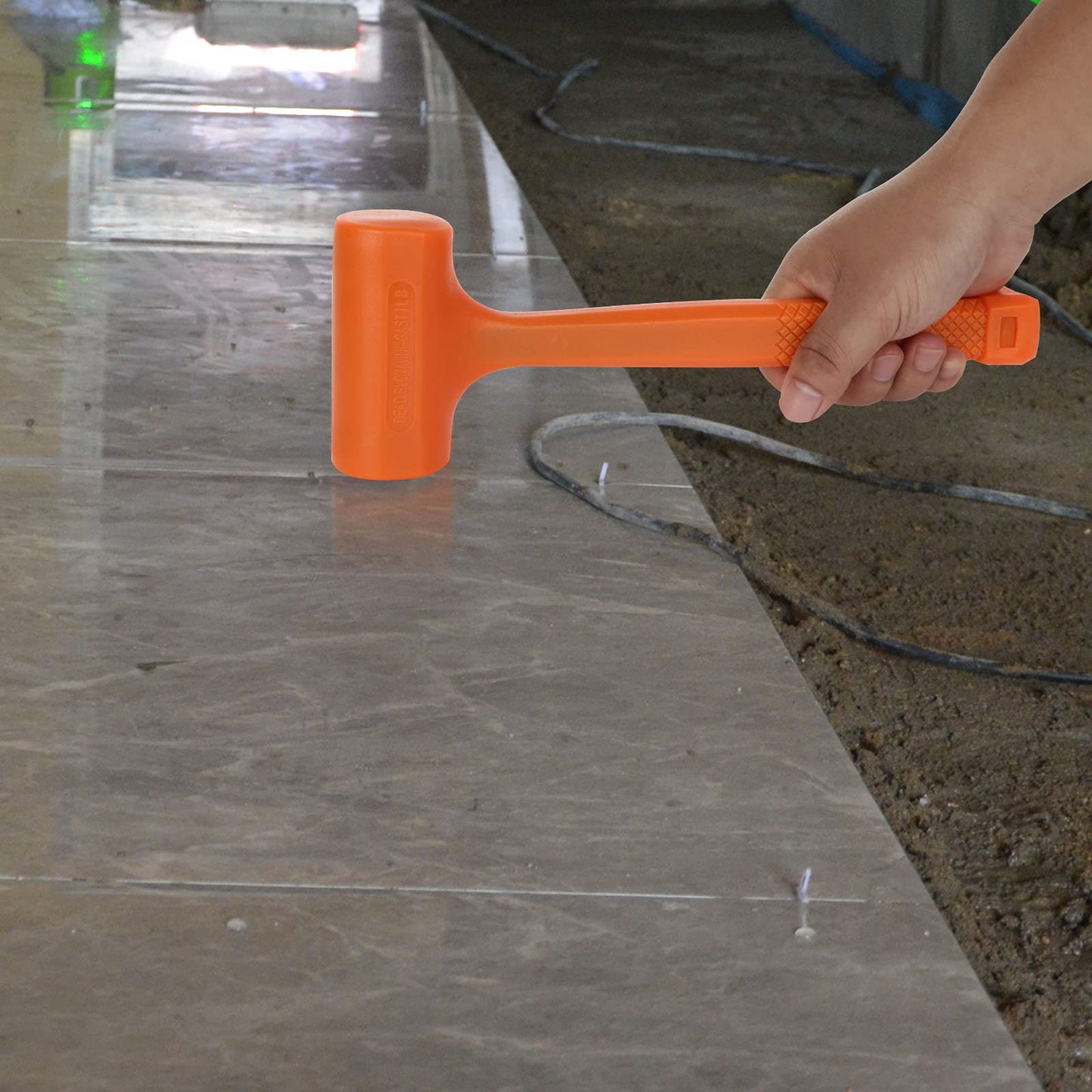 Acrux7 Dead Blow Hammer Set 2Pc, 1Lb Orange Neon Rubber Mallet, Non-Marring, Ball Peen, Checkered Grip, Spark & Rebound Resistant