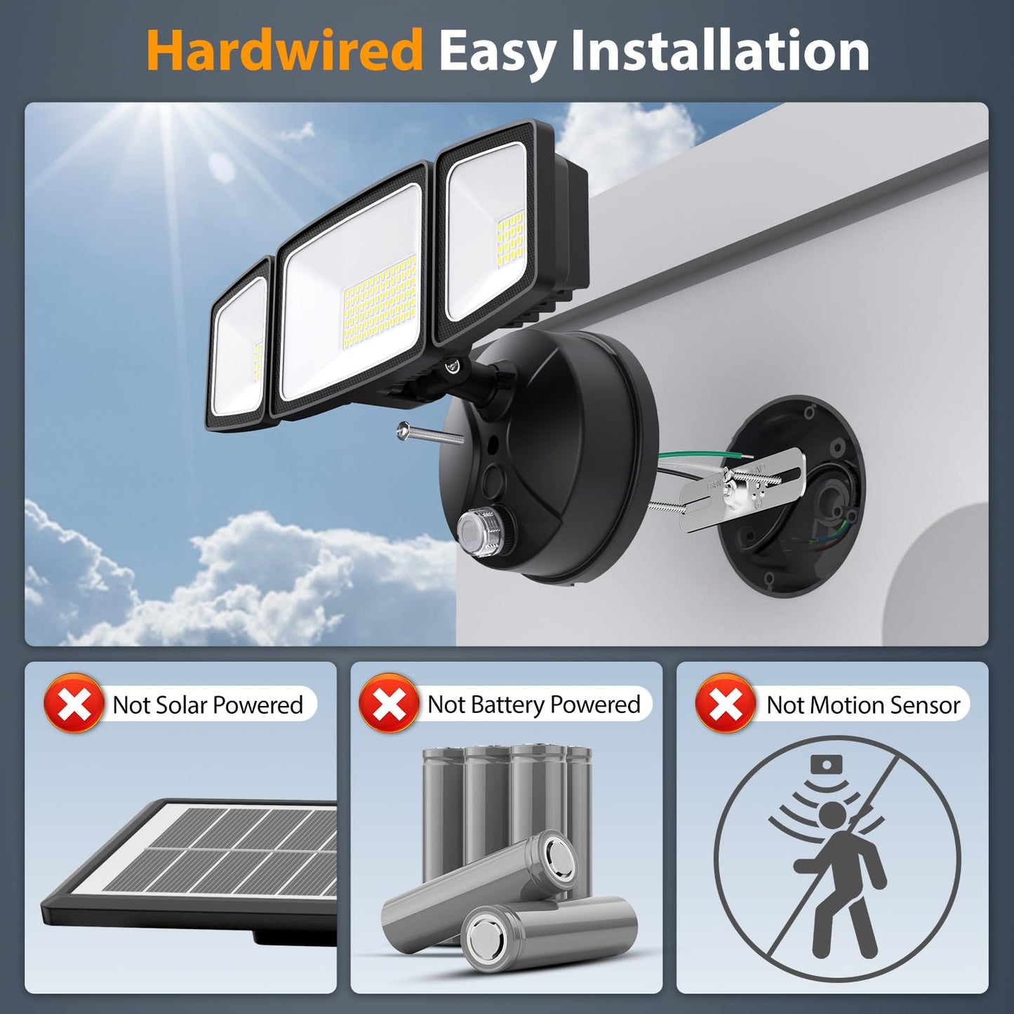 Onforu 70W LED Dusk-to-Dawn Flood Light, 7000LM, 3 Adjustable Heads, IP65 Waterproof, 6500K Outdoor Security Light for Yard & Garage