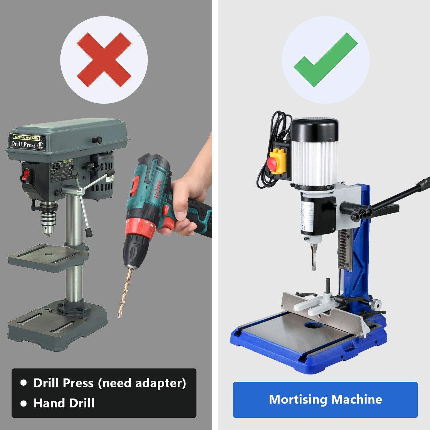 4-Piece Mortise Chisel Set 1/4–1/2" Hollow Chisel Drill Bits for Wood Mortising, Mortise & Tenon, Mortiser Tools