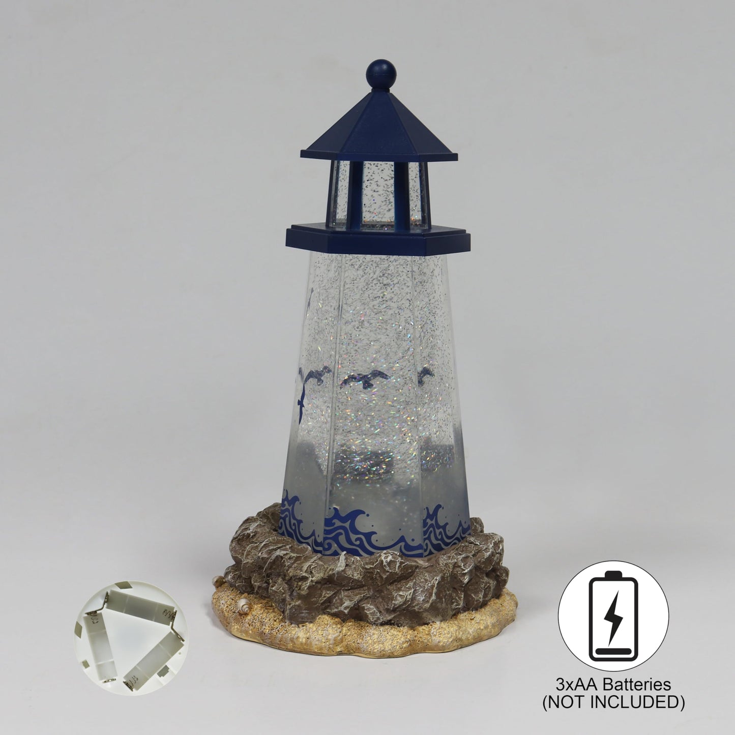 Lighthouse Water Globe by Moments in Time, 11.5” Spinning Glitter Light, Battery Operated, Nautical Coastal Beach Décor Gift