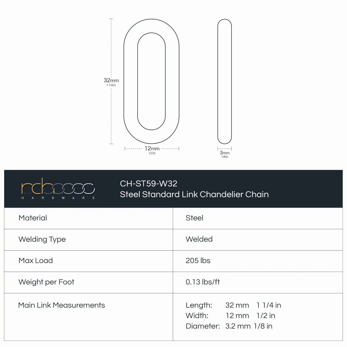 RCH Hardware CH-S59-04-AB-10 Steel Chandelier Chain, Antique Brass (10 Feet)